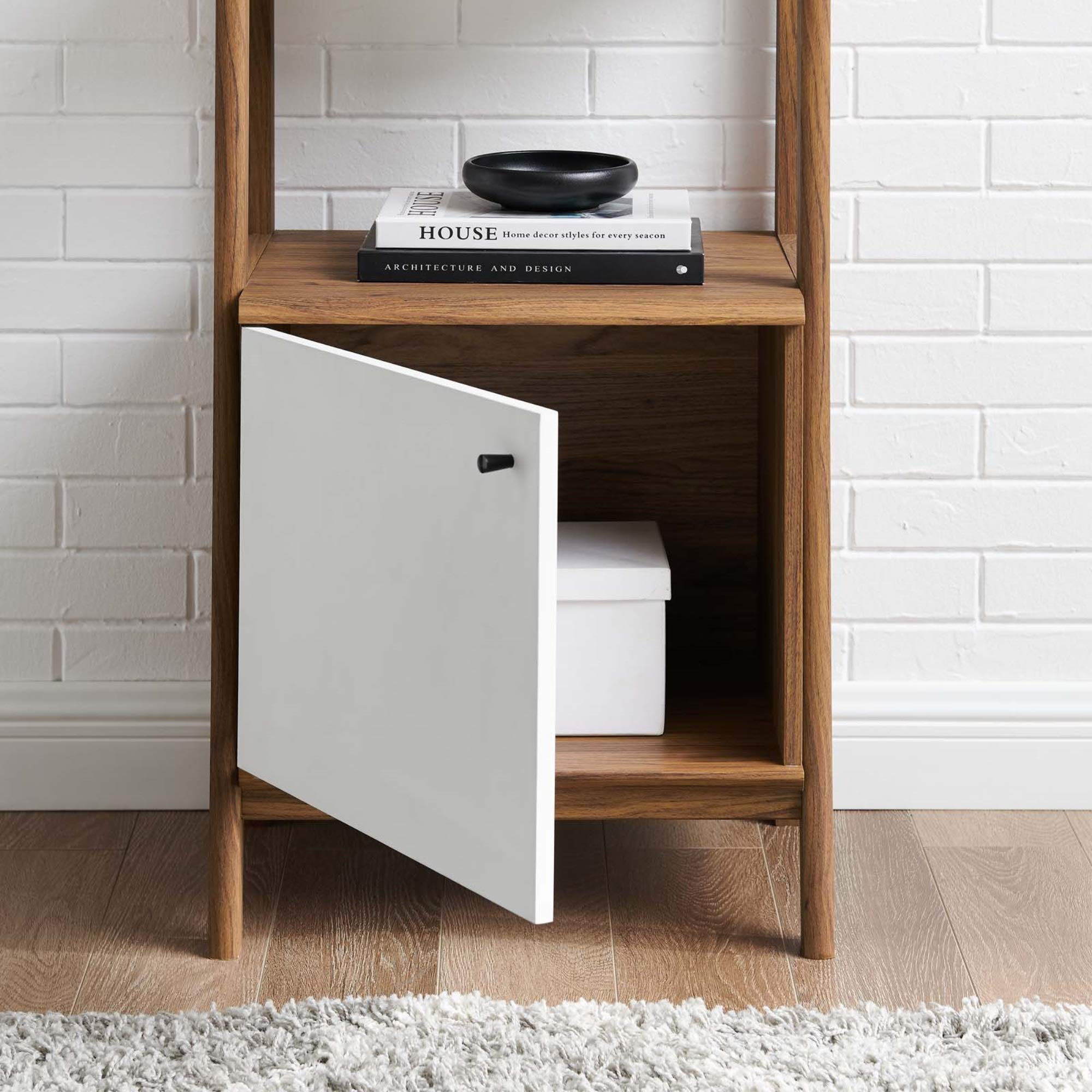 Ergode Bixby 21 Inch Walnut White Bookshelf - Modern Wooden Storage Shelf for Books, Decor & Display - Perfect for Living Room, Bedroom or Office Organization