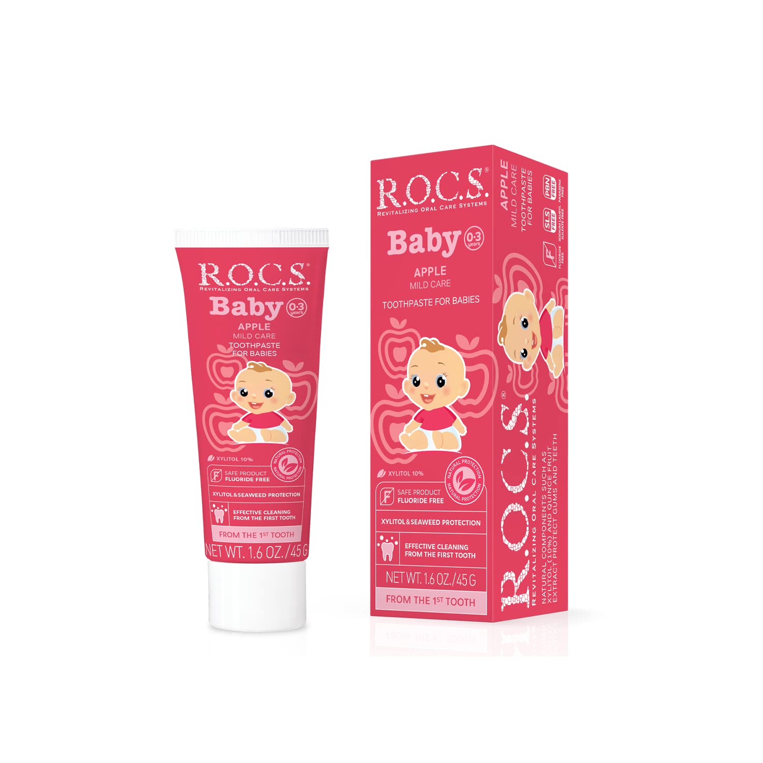 R.O.C.S. Baby Toothpaste - Natural & Safe Fluoride-Free Toothpaste for Infants 0-3 Years - Gentle Teeth & Gum Protection - Swallowable Formula - Apple Flavor (1 Pack) - Perfect for First Teeth Care & Daily Oral Hygiene Routine