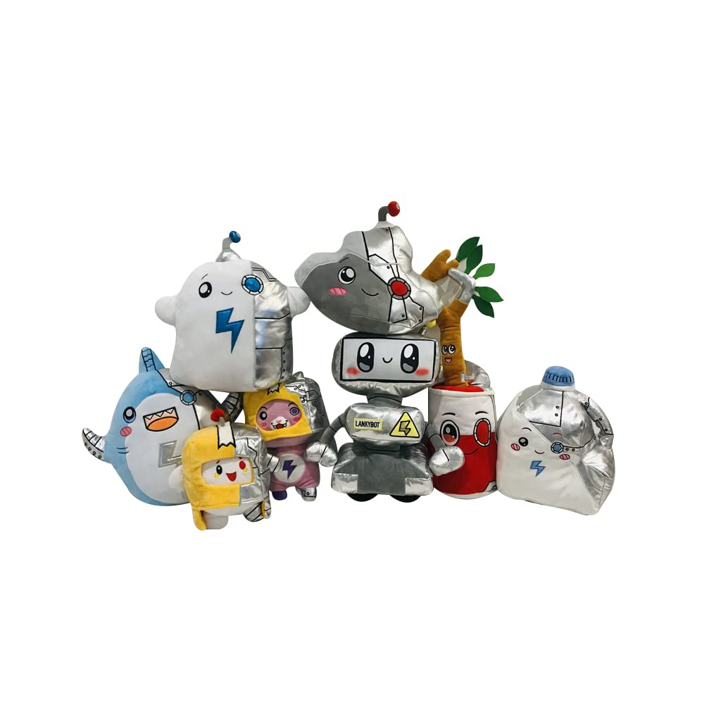 LankyBot Foxy and Boxy LED Cyborg Plush Toys - Cute Detachable Stuffed Animals, Soft Plush Pillow Gift Set for Gamers and Collectors (8 Pieces) - Perfect for Bedroom Decor, Gaming Room, and Anime Fan Gifts