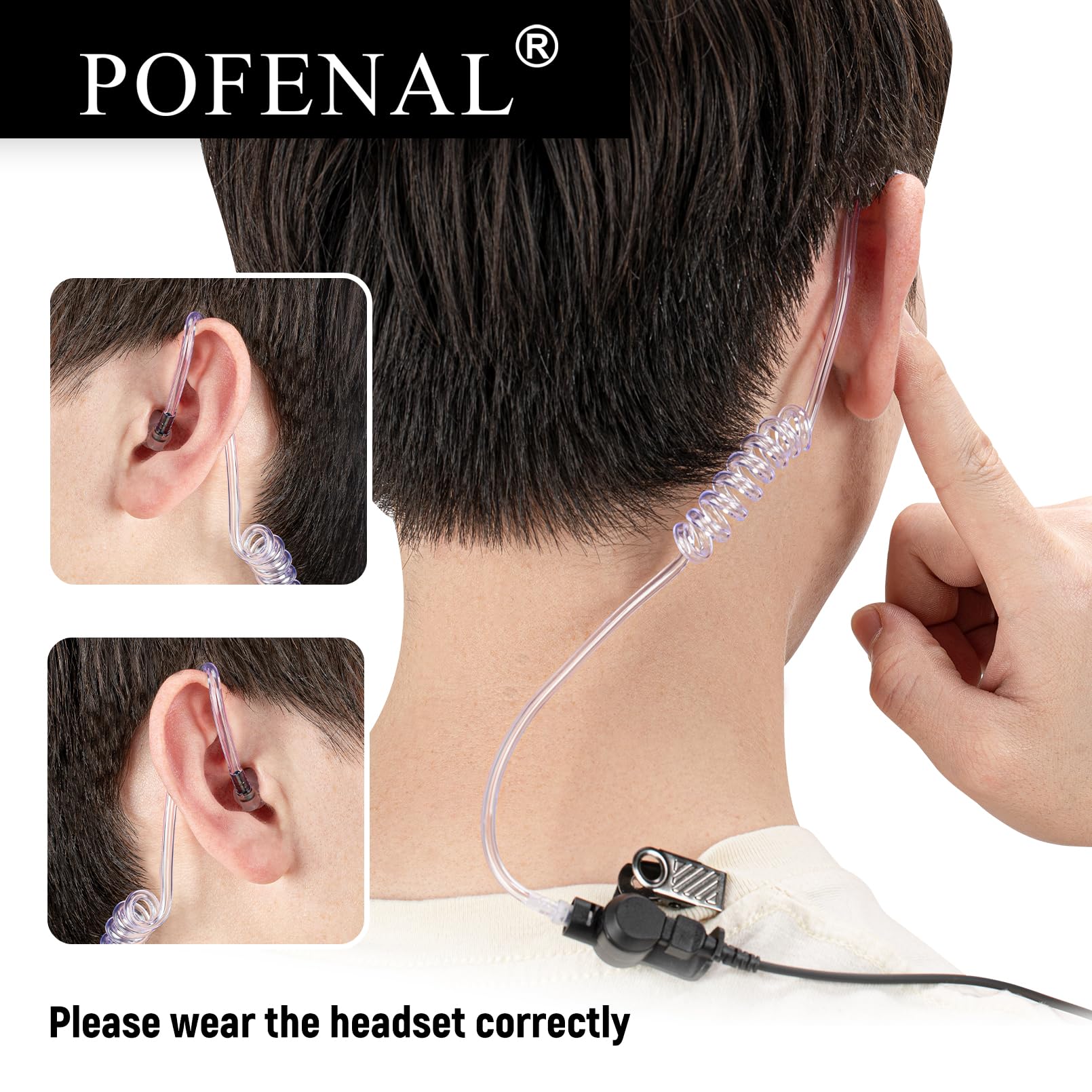 Professional Walkie Talkie Earpiece Headset - Clear Acoustic Tube with Retaining Clip & Medium Earmold (3.5mm Jack, 1 Pack) for Security, Construction, and Event Staff Communication