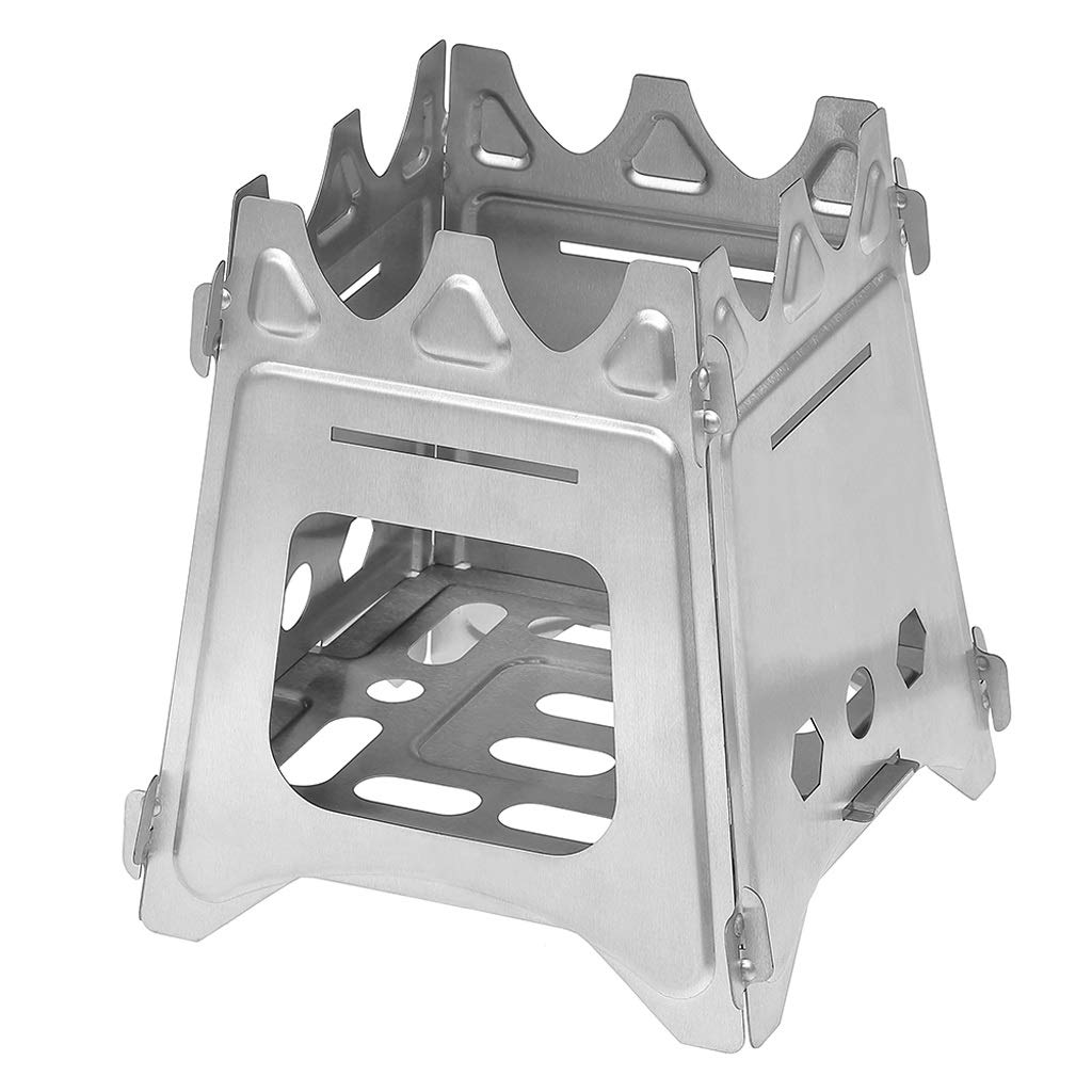 Portable Folding Backpacking Wood Stove with Alcohol Tray - Lightweight Outdoor Camping Stove for Camping, Hiking, Fishing & Survival Gear | Perfect for Backpacking Trips, Emergency Preparedness & Outdoor Cooking
