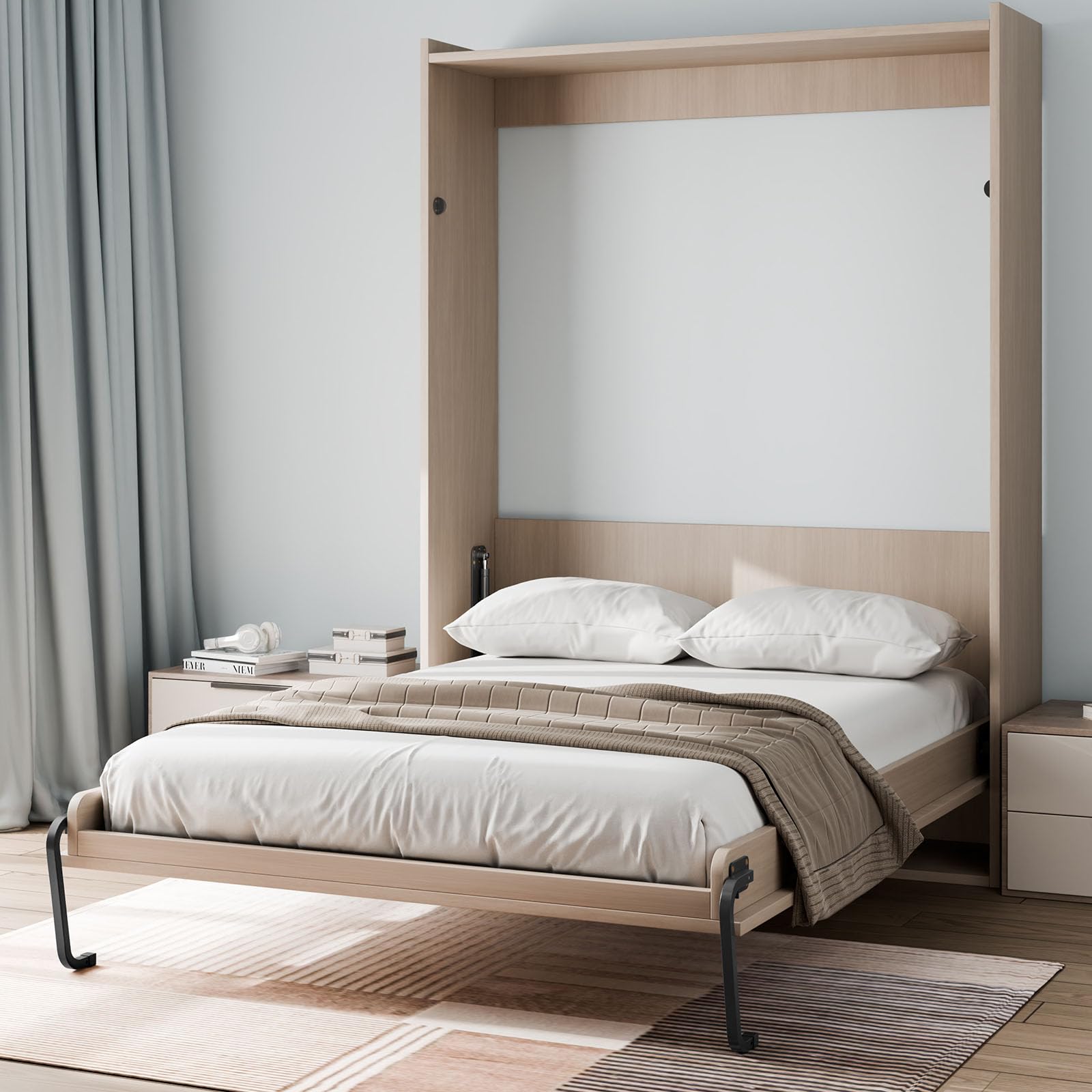 VEVOR Queen Size Murphy Bed Kit - Vertical Deluxe DIY Wall Bed Hardware with Pneumatic Lever, Heavy Duty Frame Support - Space Saving Folding Cabinet Design for Guest Room, Small Apartments & Home Office