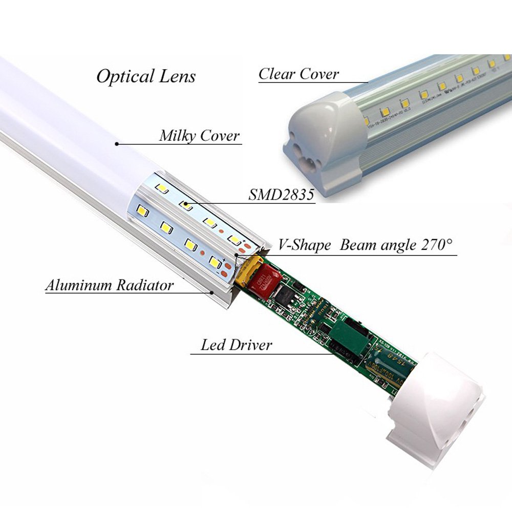 8FT LED Shop Light Tube Fixture - 72W Dual-Sided V-Shape Integrated LED Tube Lights, 7200LM, AC85-277V, SMD2835 Clear Cover, Cool White 6000K (12 Pack) - Perfect for Warehouse Lighting, Garage Workbench, Retail Stores and Commercial Refrigerator Door Lighting
