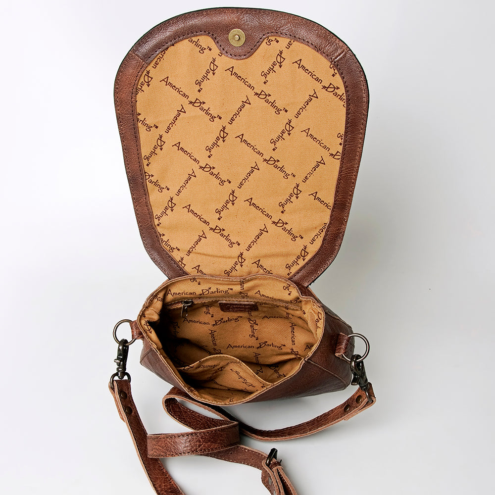 Genuine Leather Western Handbag for Women - American Darling Hand Tooled Saddle Blanket Purse (ADBG679B) | Perfect for Cowgirl Style, Rodeo Events & Country Fashion