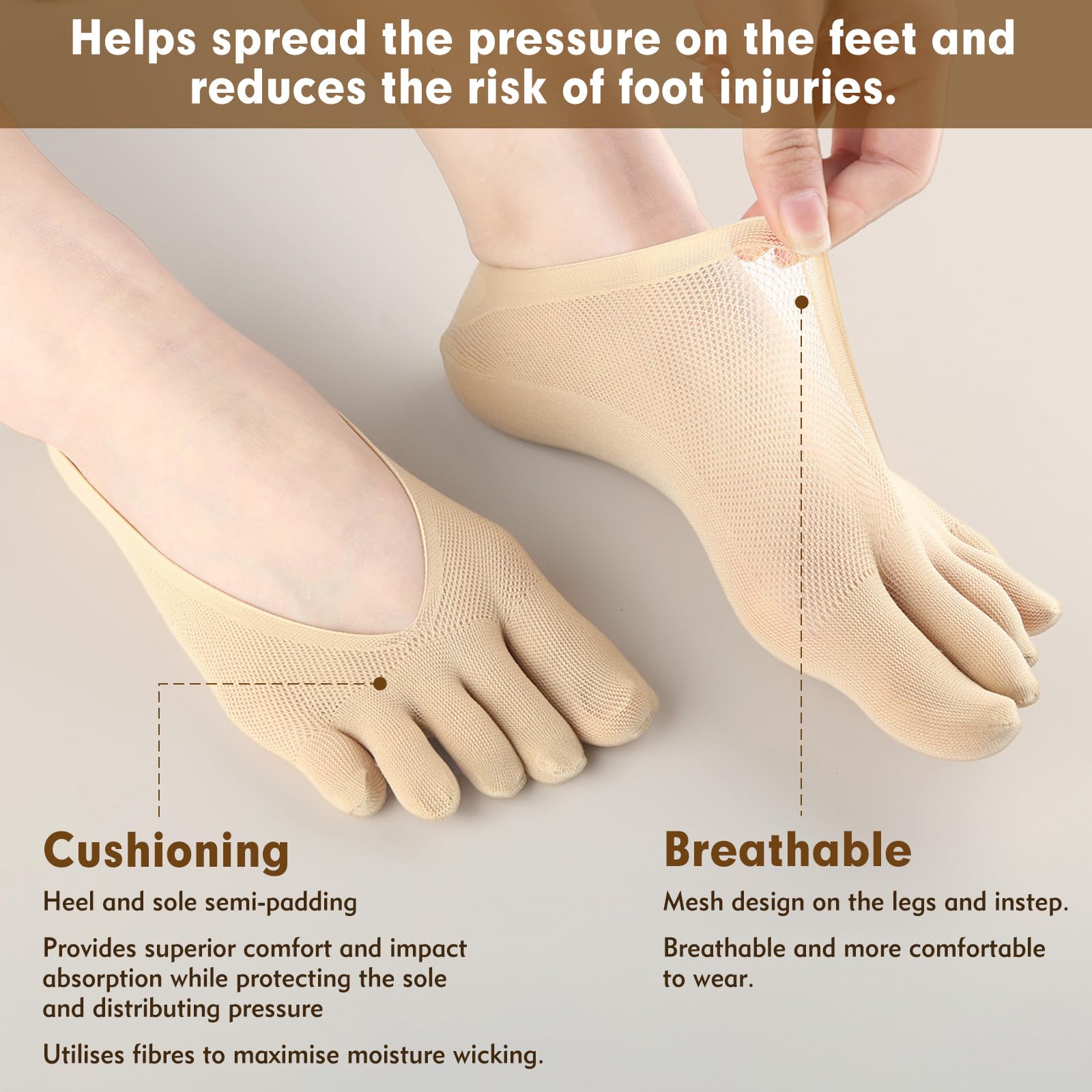 5 Pairs Women's Toe Socks for Bunions Relief - Breathable No Show Toe Separator Socks with Compression Support - Perfect for Yoga, Running, and Everyday Comfort