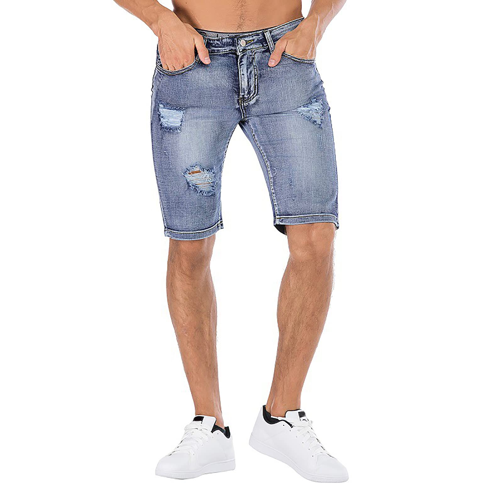 Stretch Summer Denim High Waist Ripped Jeans for Men - Retro Vintage Style Comfortable Slim Fit Pants for Casual Wear & Street Fashion