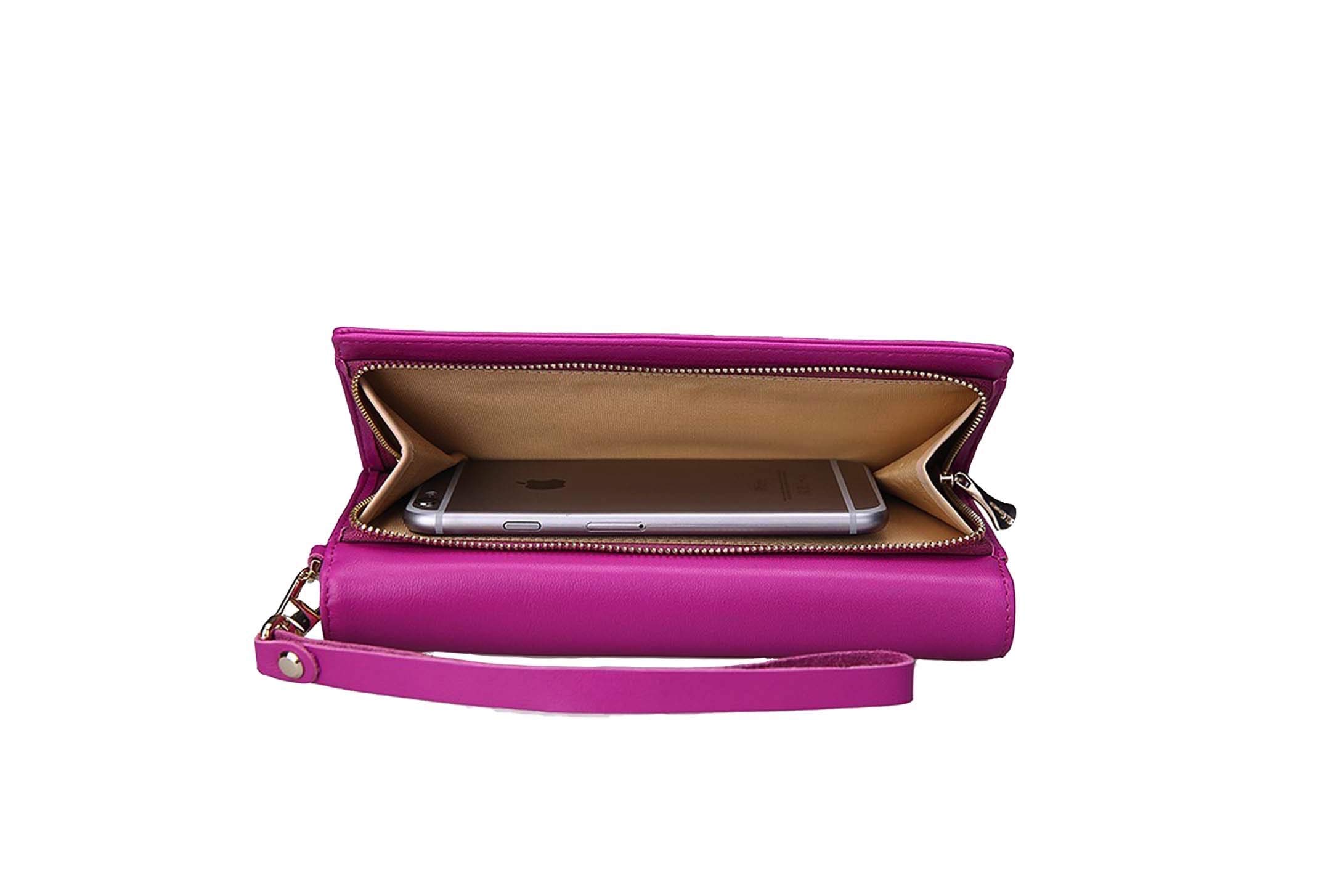 Women's Flip Lock Calfskin Leather Wristlet Wallet - Slim RFID Blocking Clutch Purse for Everyday Use, Travel & Night Out