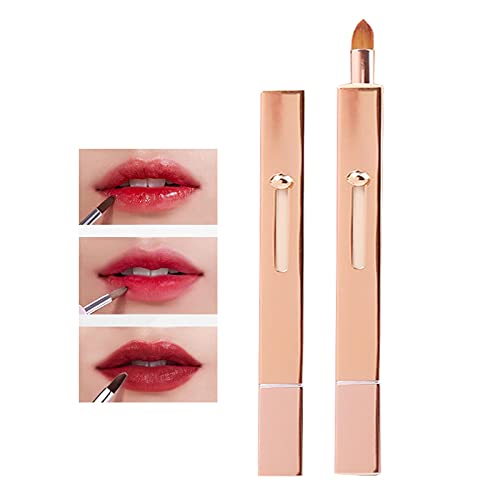 Professional Retractable Lip Brush with Sliding Button - Rose Gold Lipstick Applicator for Precise Makeup Application (Perfect for Travel & On-the-Go Touchups)