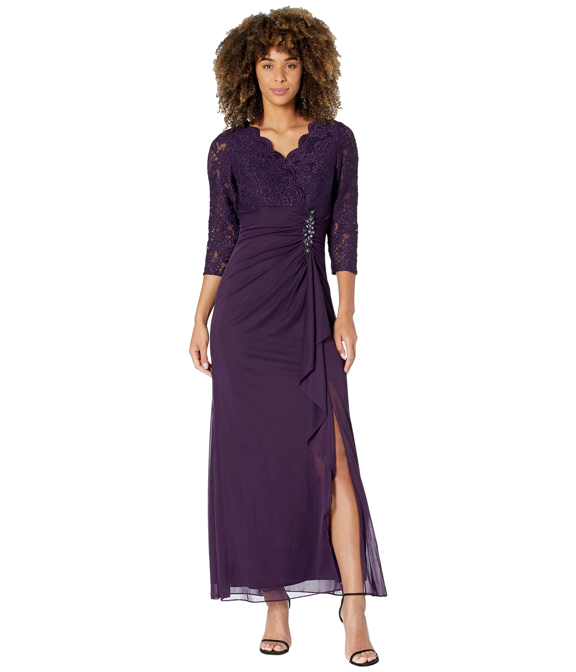 Alex Evenings Women's Long Lace Top Empire Waist Dress - Elegant Formal Gown for Weddings, Parties & Special Occasions