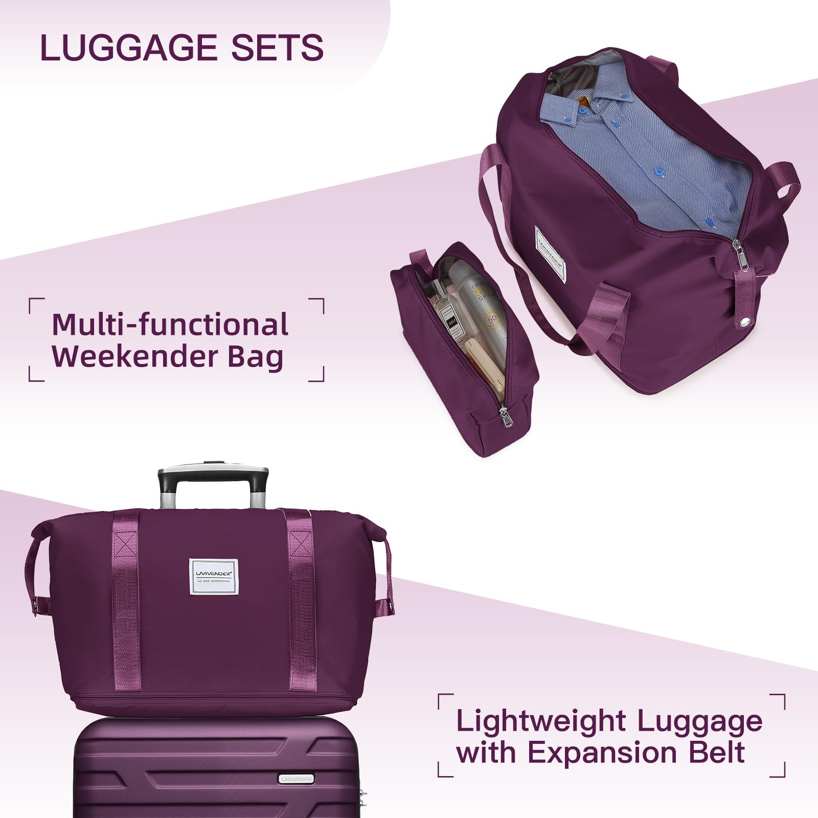 6-Piece Lavender Hardside Expandable Luggage Set with Spinner Wheels & TSA Lock - Lightweight Purple Suitcases for Women | Perfect for Air Travel, Business Trips & Family Vacations