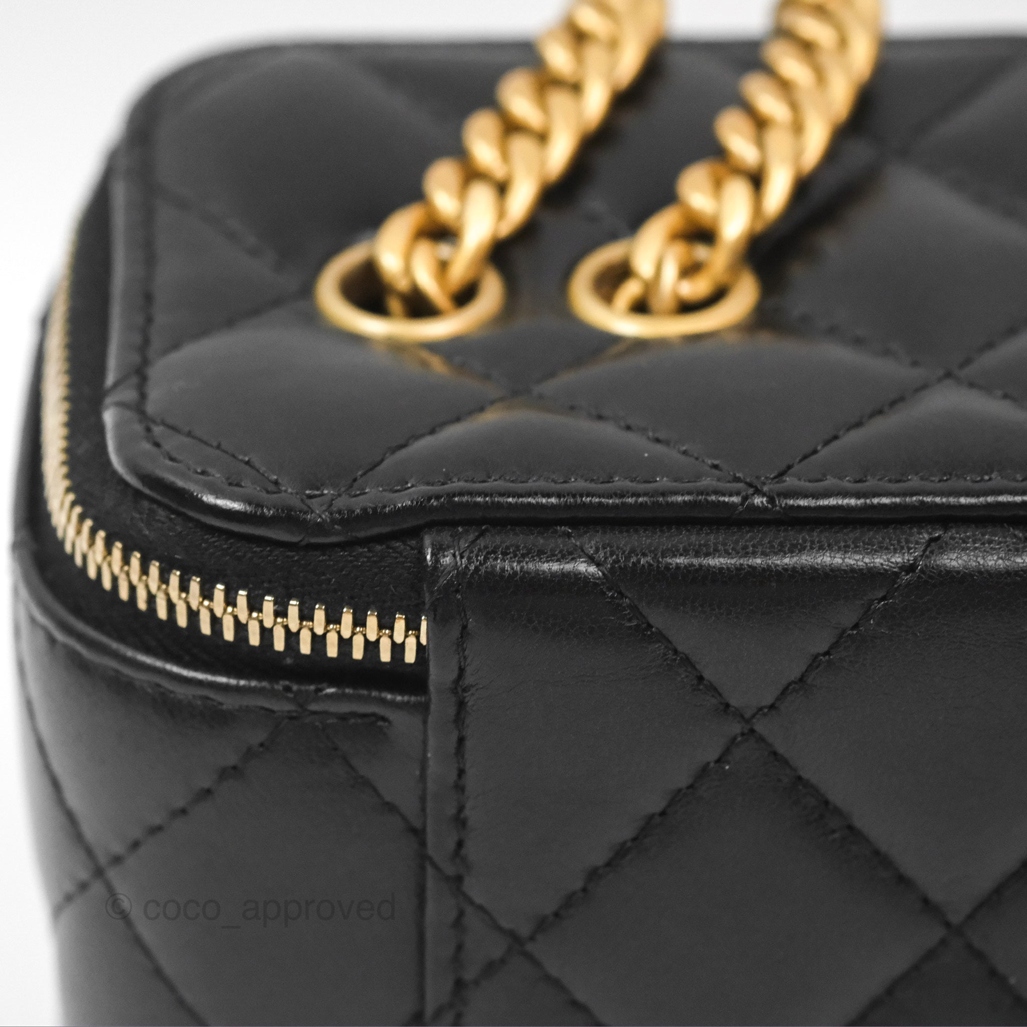 Chanel Adjustable Chain Black Lambskin Vanity Slide Bag with Aged Gold Hardware - Perfect for Evening Events, Date Nights & Luxury Fashion Accessories
