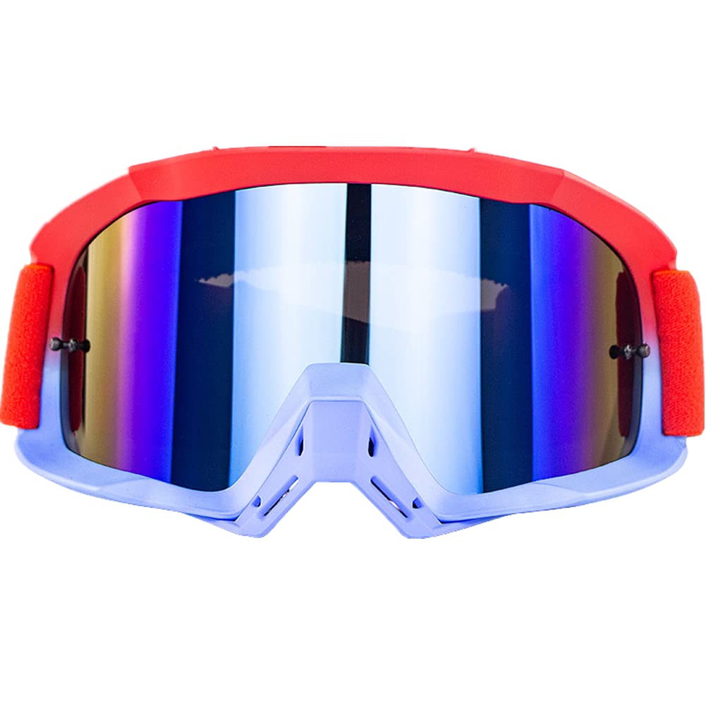 Dirt Bike Motocross Goggles - Off-Road Downhill MTB Sunglasses for Men & Women - UV Protection Anti-Fog Lens (Red/Purple) - Perfect for Motocross, ATV, Mountain Biking & Outdoor Sports