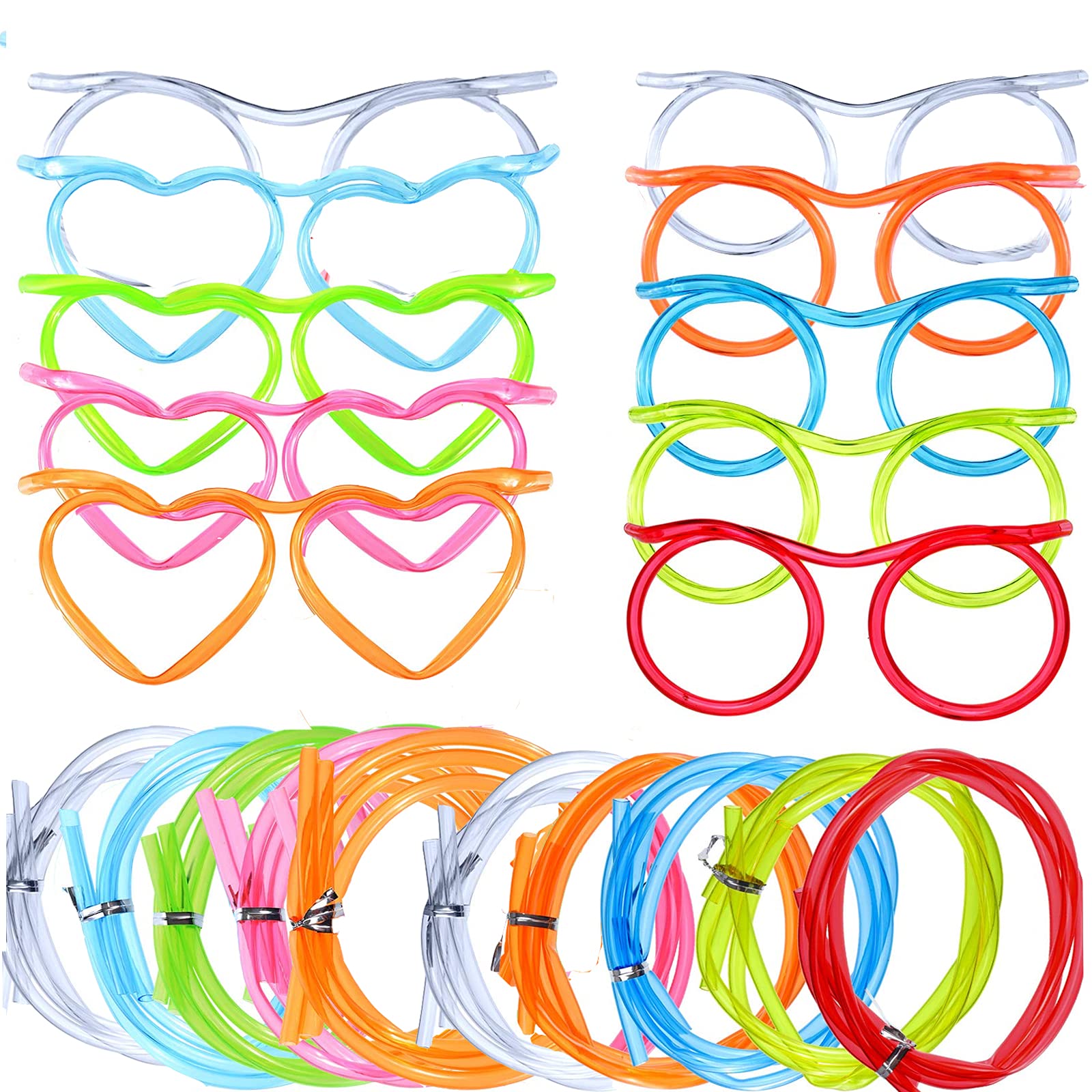 10 Pack Silly Crazy Heart-Shaped Drinking Straws for Kids & Adults - Fun Curly Round Party Game Straws for Birthday, Halloween, Christmas & Summer Pool Parties