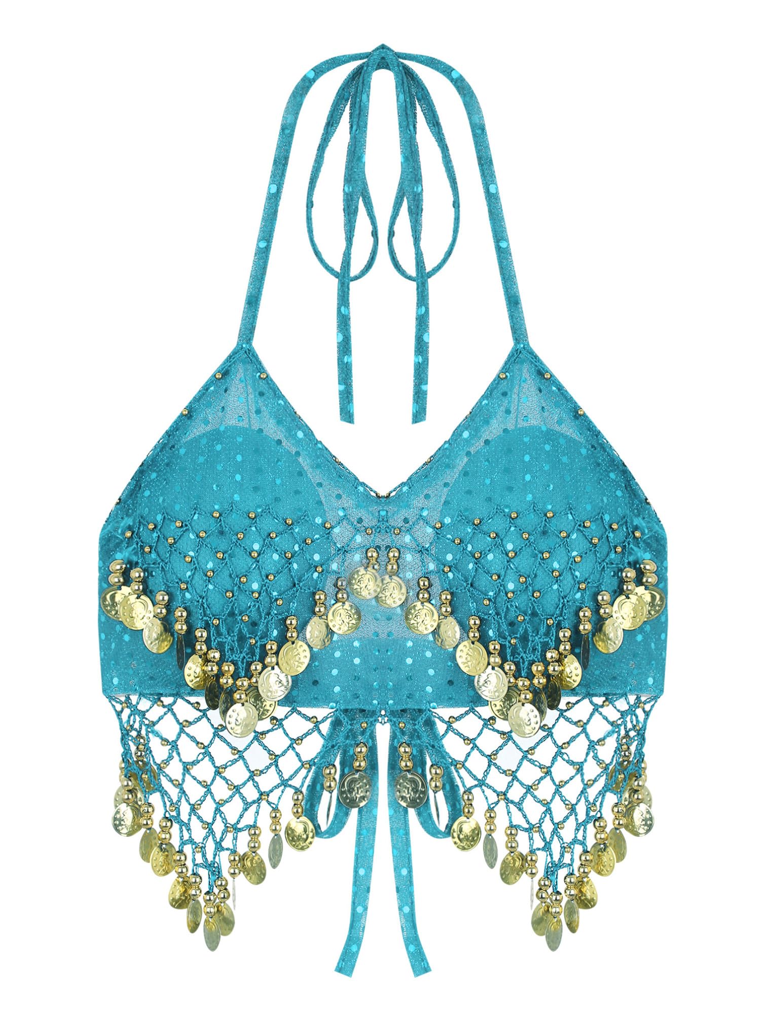 iiniim Women's Glitter Sequins Belly Dance Bra Top - Halter Beaded Tassel Crop Top for Belly Dancing, Performances & Costume Parties | Perfect for Dance Shows, Halloween & Festive Events