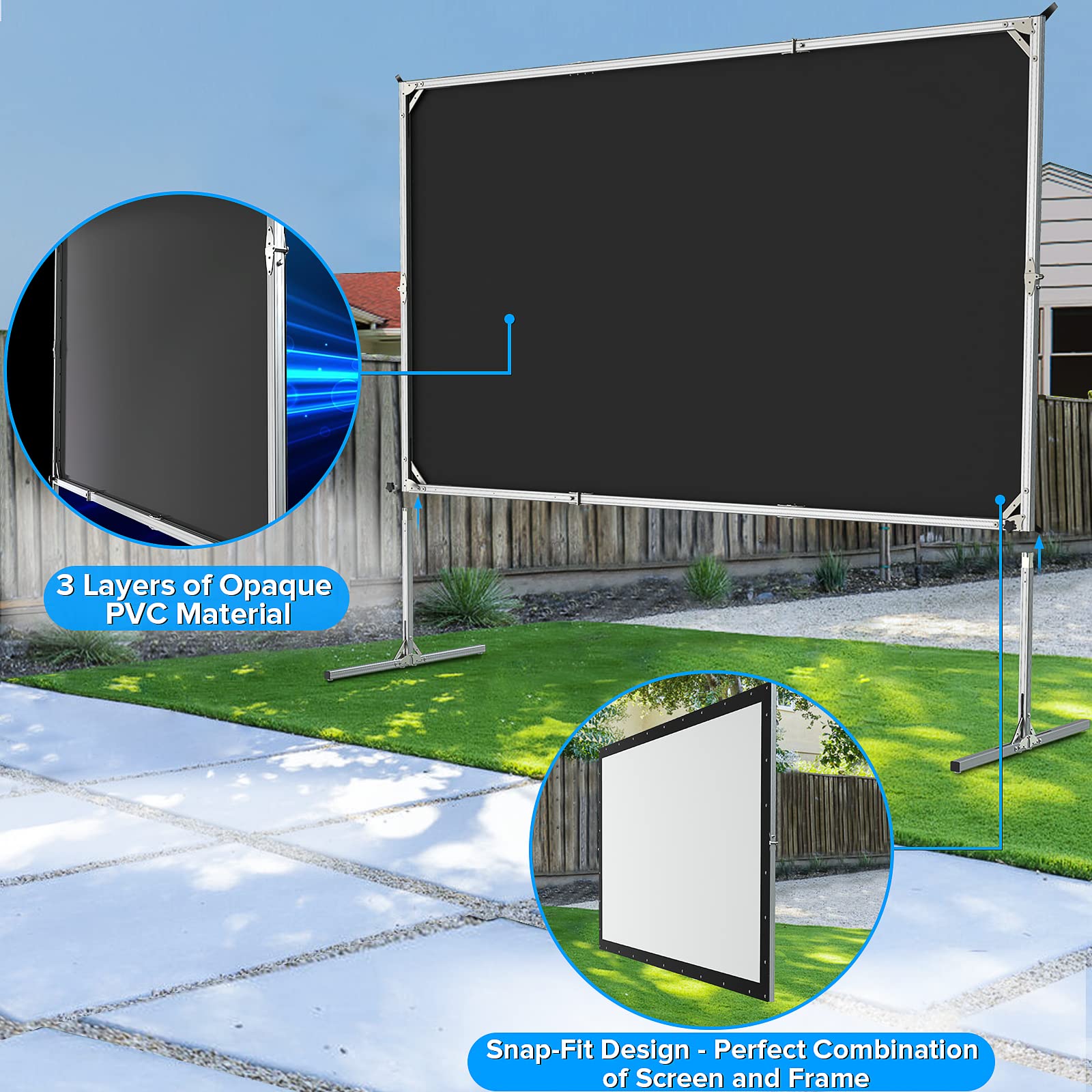 JWSIT 135 Inch Outdoor Projector Screen with Stand - Upgraded 3-Layer PVC 16:9 Portable Movie Screen for Home Theater, Backyard & Camping - Includes Carrying Bag for Easy Transport