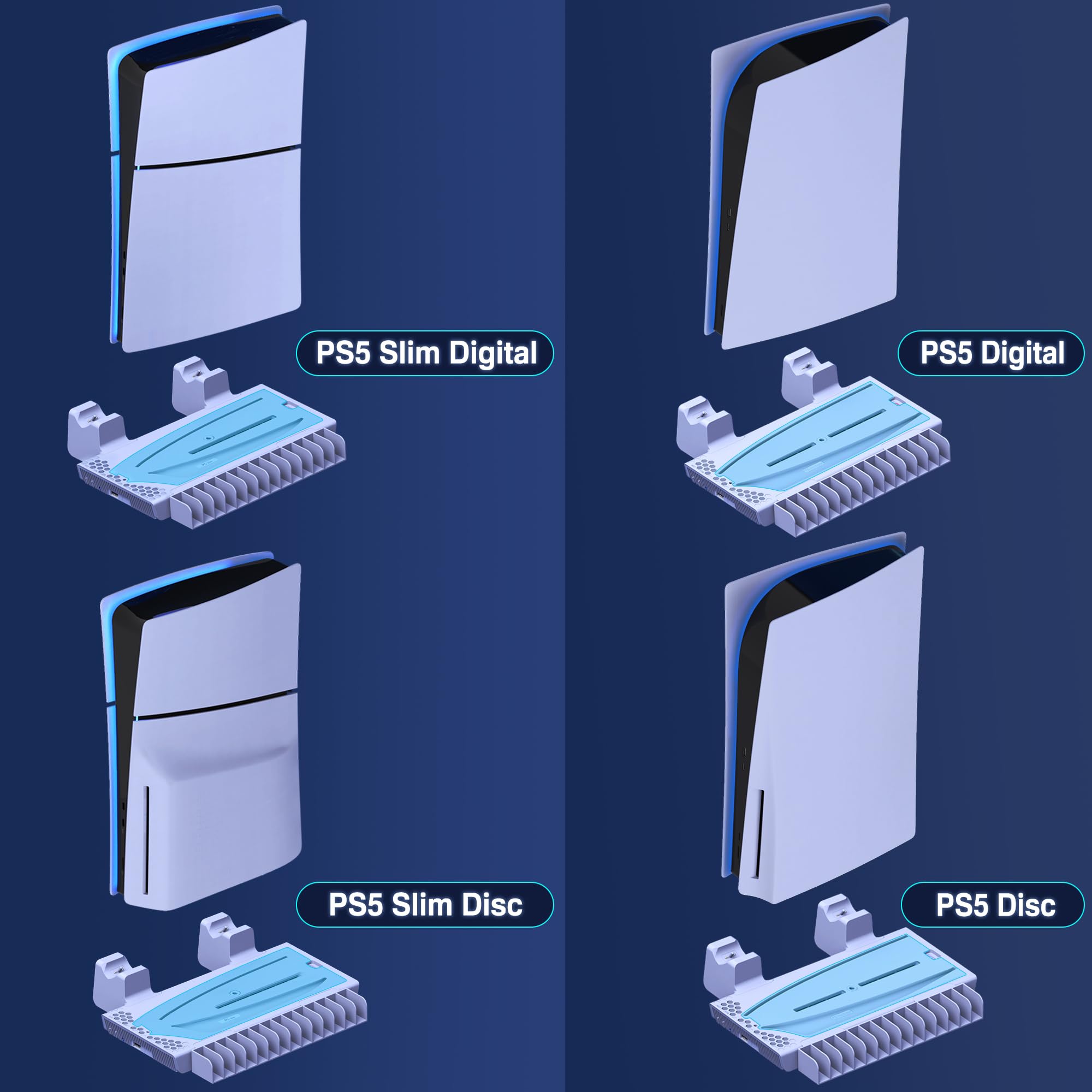 HELLCOOL PS5 Cooling Stand with Dual Controller Charger, 14 Game Slots, RGB Lights & USB Port - Cooling Fan Base for PS5 Disc/Digital Edition & PS5 Slim - Perfect for Gaming Setups & Entertainment Centers