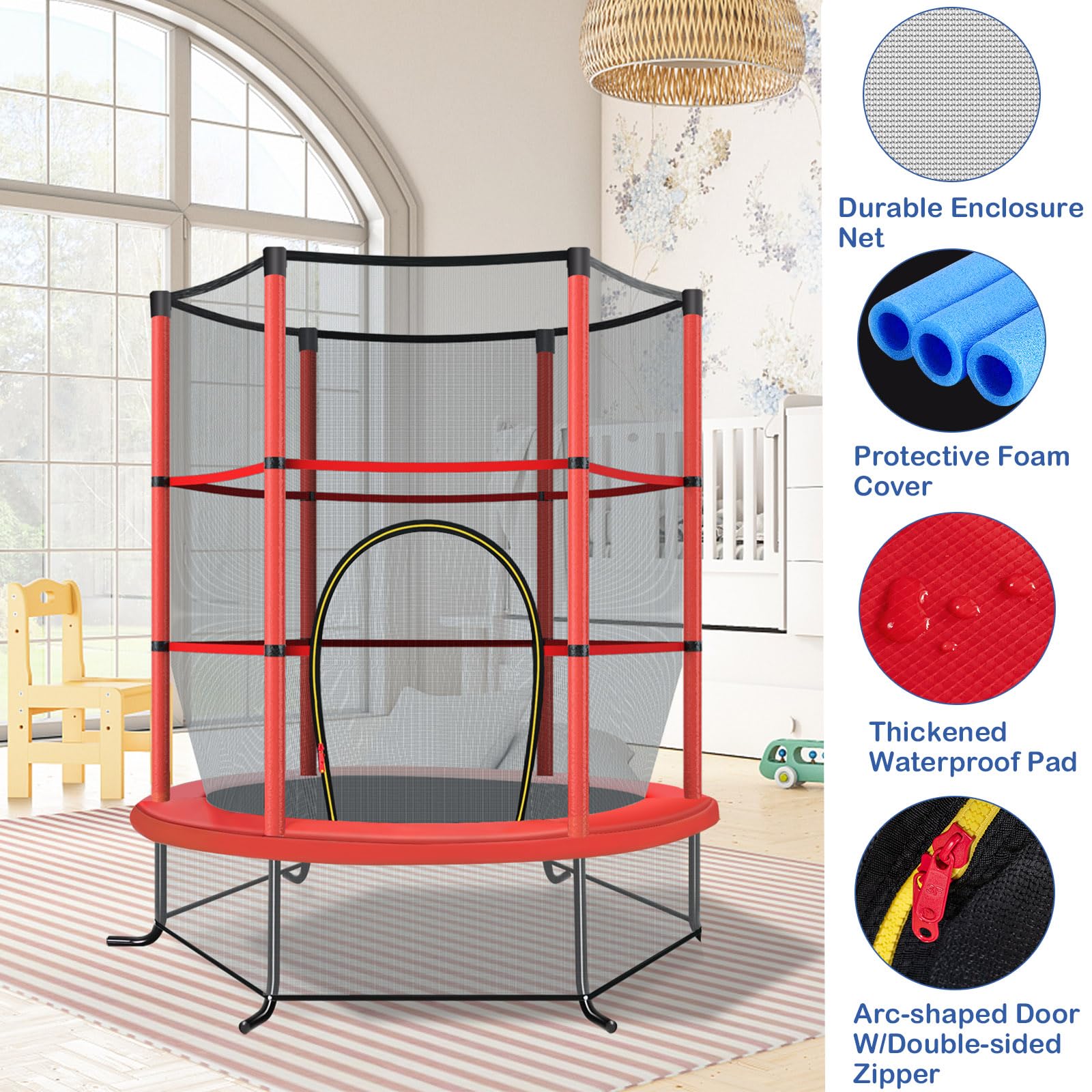 LIFEZEAL Kids Trampoline with Safety Net - Indoor/Outdoor Bounce Trampoline for Children, Heavy Duty Steel Frame, Protective Mat, Max 135kg Capacity - Perfect for Backyard, Garden, Playroom & Birthday Gifts