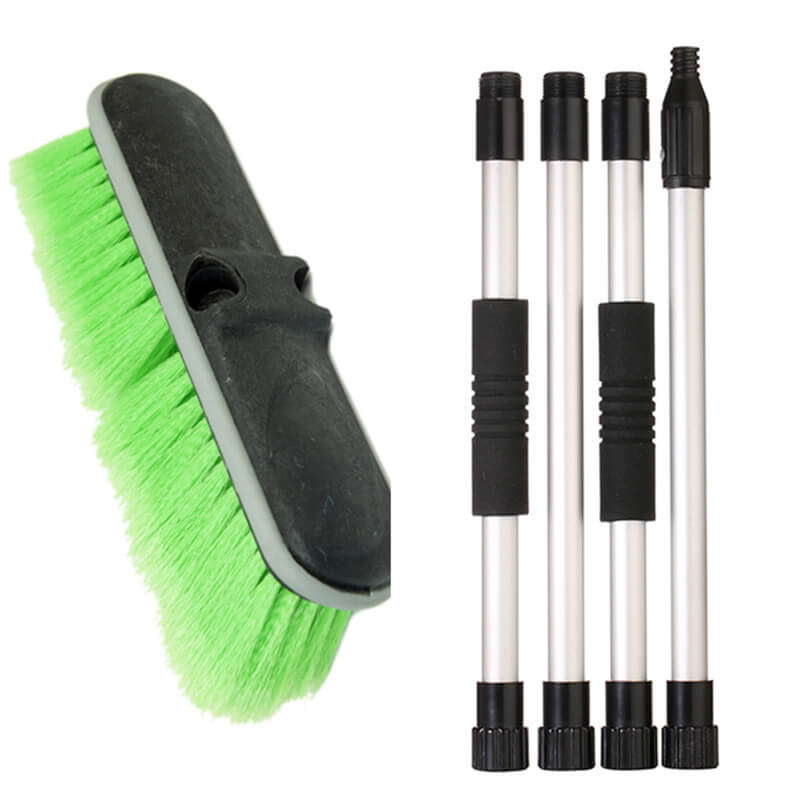 10 Pack Green Flow-Through Brush Heads with Adjustable Pole - Perfect for Cleaning Gutters, Roofs, and Hard-to-Reach Areas