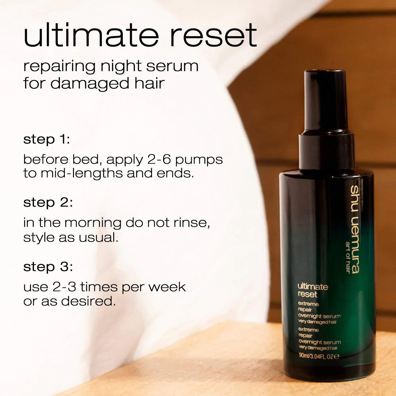 Shu Uemura Ultimate Reset Repairing Night Serum for Damaged Hair - 90ml - Deep Conditioning Treatment for Dry, Brittle Hair - Perfect for Overnight Hair Repair & Hydration