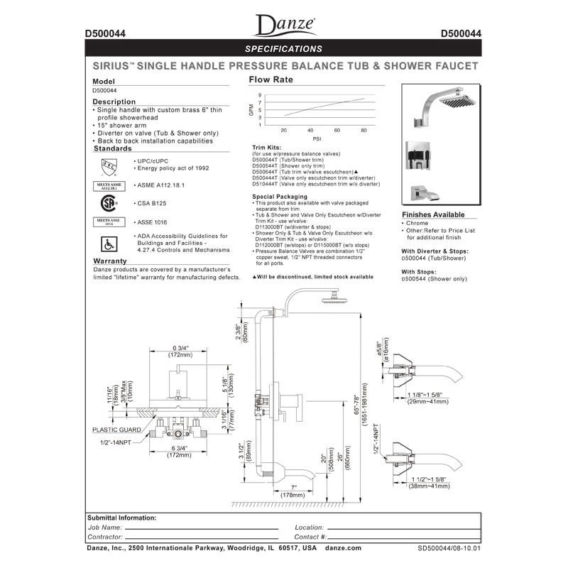 Danze Sirius Ultra Modern Square Brushed Nickel Single Handle Shower Faucet with Rough-in Valve - Sleek Bathroom Upgrade for Contemporary Homes