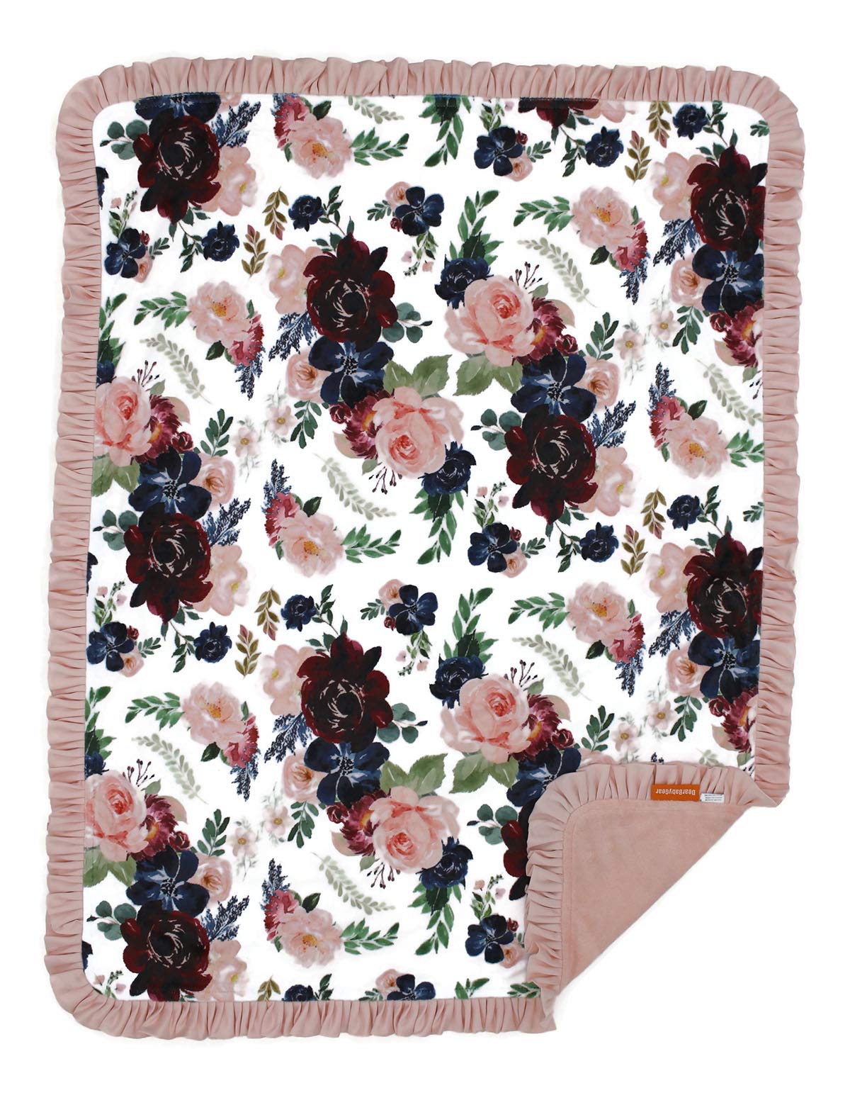 Dear Baby Floral Blanket - Reversible Baby Gift for Newborns - Burgundy Navy Floral - Nursery & Photo Shoots