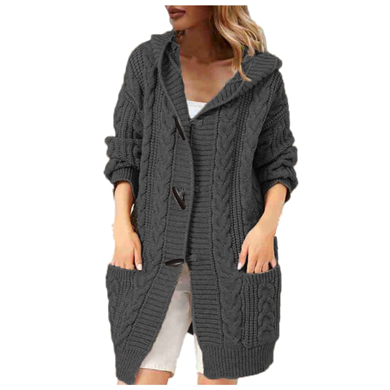Women's Long Sleeve Button Front Cable Knit Cardigan Sweater - Patchwork Print Open Front Coat for Spring - Perfect for Office Wear, Casual Outfits & Layering in Cool Weather