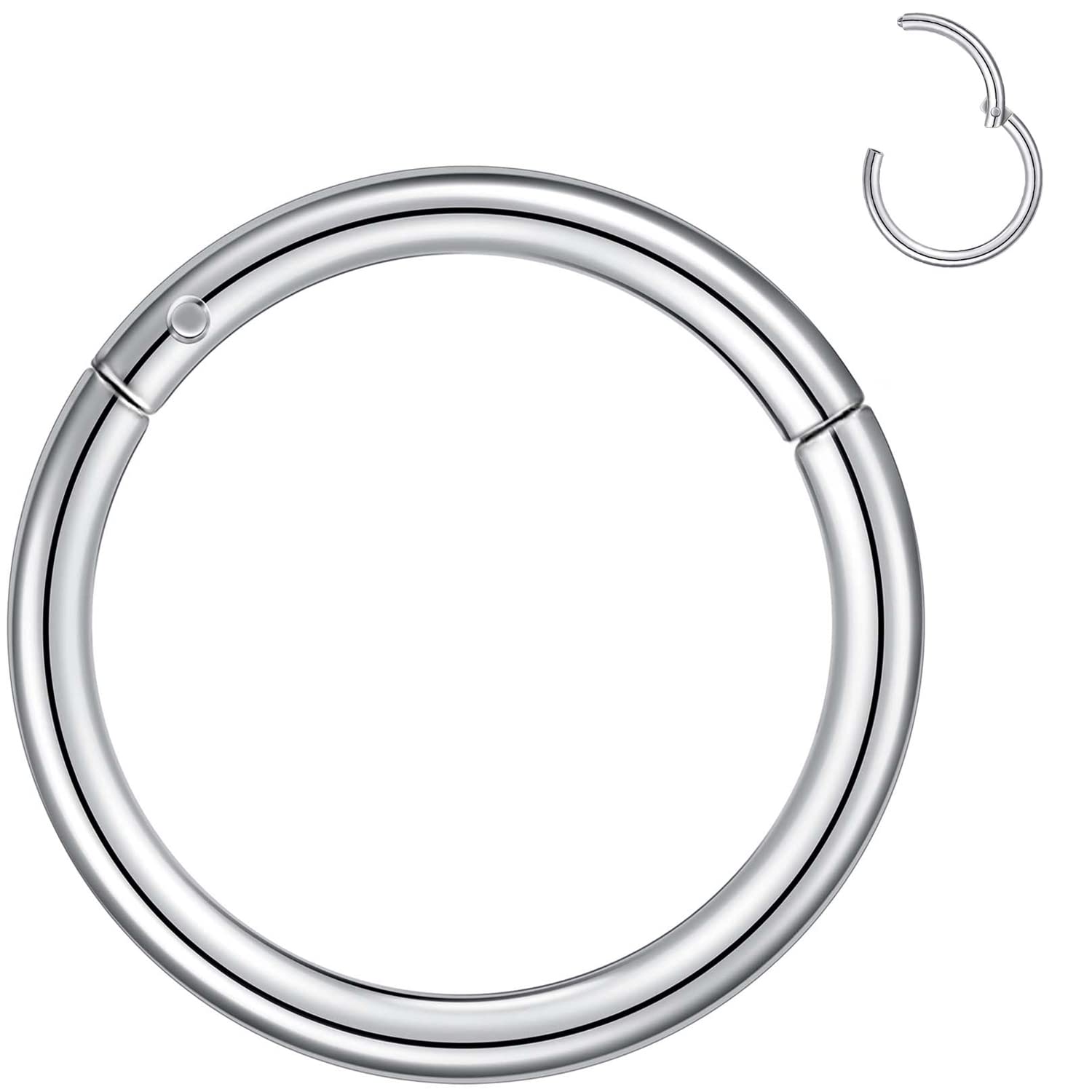18g 316L Surgical Steel Hinged Nose Rings - Hypoallergenic Hoop Nose Jewelry for Women & Men - Septum Rings, Cartilage, Helix, Tragus, Conch, Daith, Rook Piercings - Perfect for Everyday Wear, Parties & Special Occasions