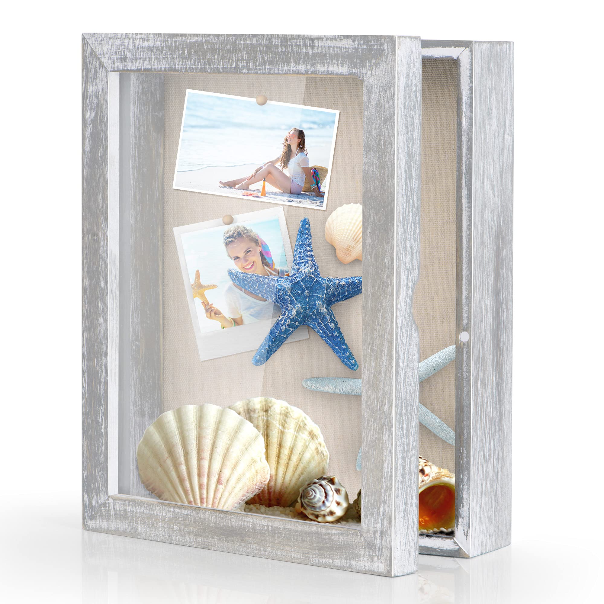Love-KANKEI 8x10 Shadow Box Frame - Display Case for Memorabilia, Awards, Medals & Photos with Linen Back - Perfect for Home Decor, Office Display & Gift Giving (Grey)