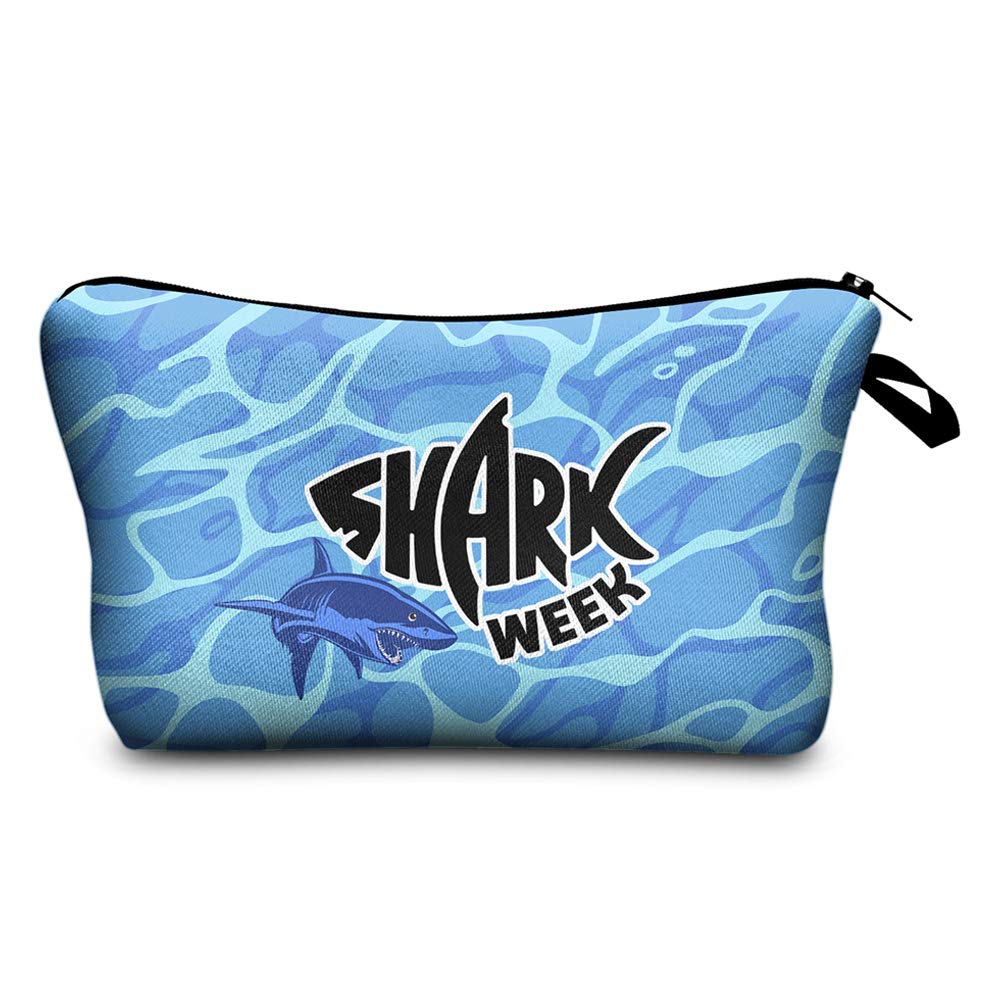Waterproof Allover Print Makeup Bag Cosmetic Organizer Pouch for Women - Travel Toiletry Bag, Gym Essentials, Makeup Storage (Shark Week Design)
