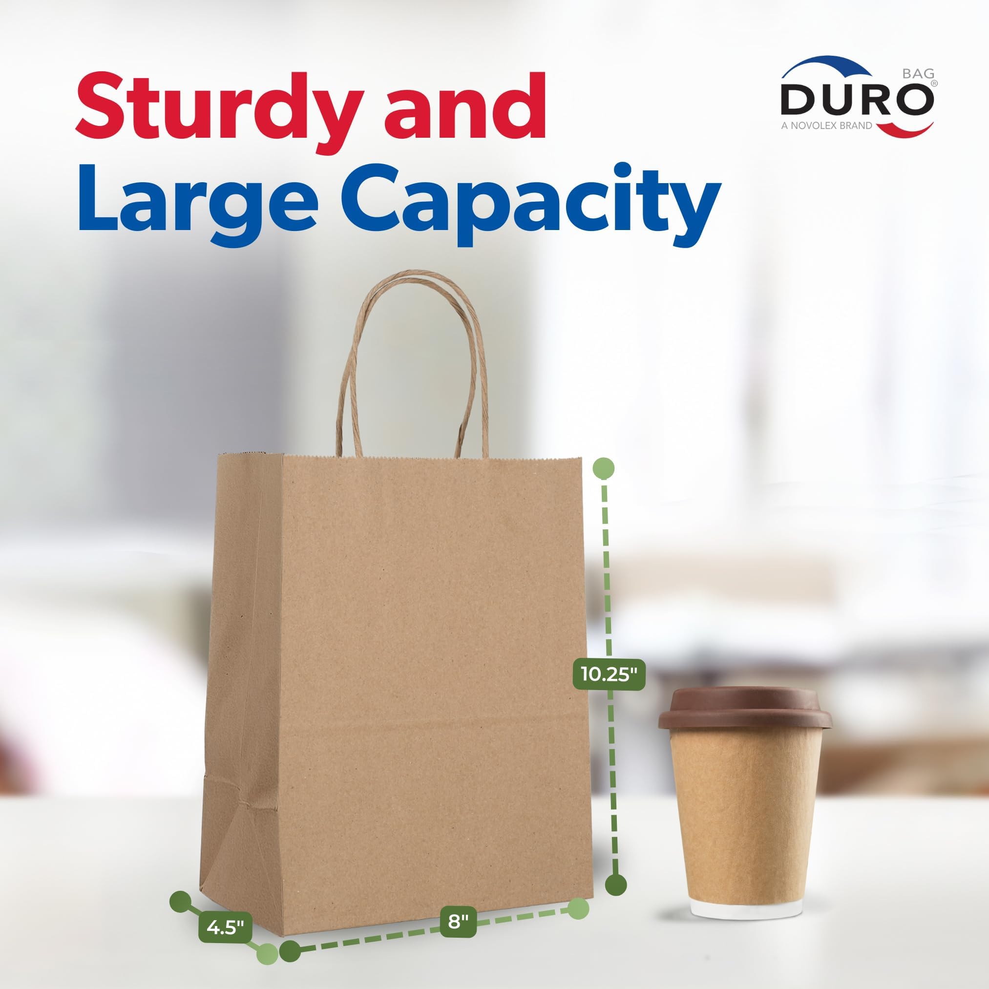 Durable 60# 8x4.5x10.25 Brown Kraft Paper Bags with Handles - Pack of 250 for Small Business, Retail Shopping, Party Favors, Gift Packaging & Craft Projects | Perfect for Holidays, Weddings & Eco-Friendly Shopping