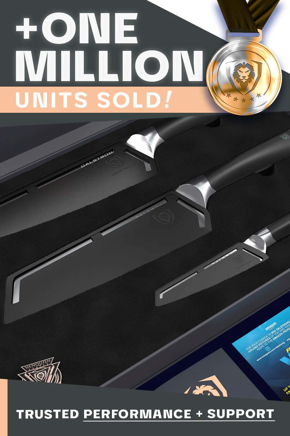 Premium 3-Piece Knife Block Set with Black Handle - Vanquish Series | NSF Certified | Dalstrong | Perfect for Home Chefs & Professional Kitchens
