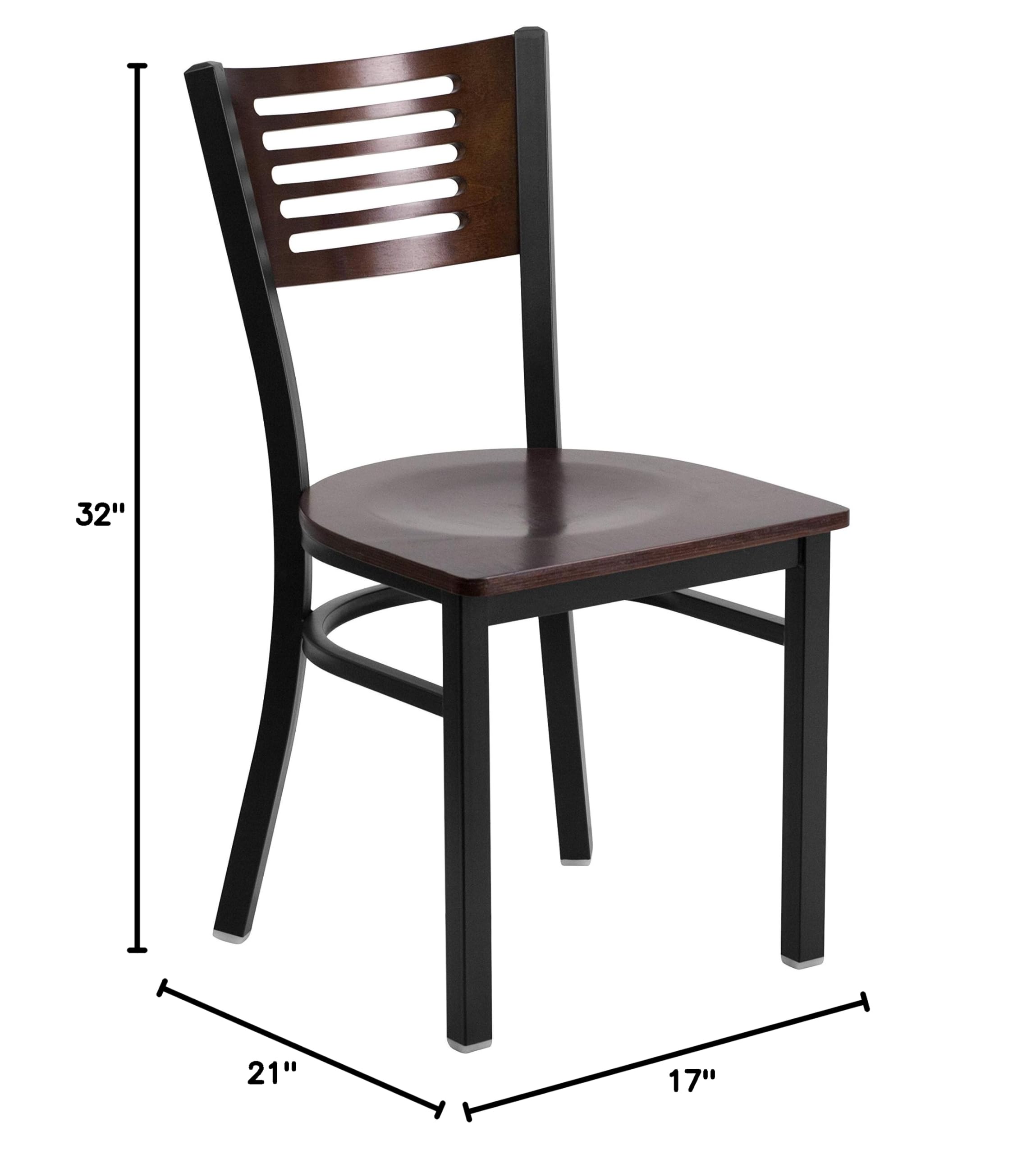 Flash Furniture HERCULES Series 2-Pack Black Metal Restaurant Chairs with Walnut Wood Back & Seat - Durable Commercial Dining Chairs for Restaurants, Cafes, and Outdoor Patios