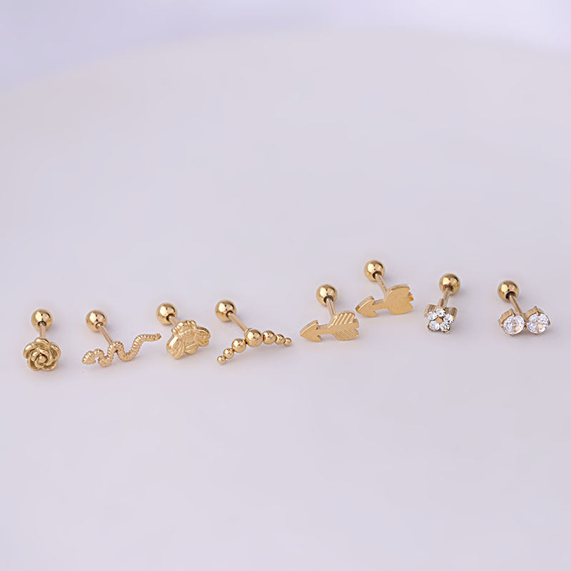 20G Cartilage Tiny Stud Earrings - Snake & Flower Conch Ear Studs for Women | HSPJ681 | Perfect for Daily Wear, Parties & Gifts