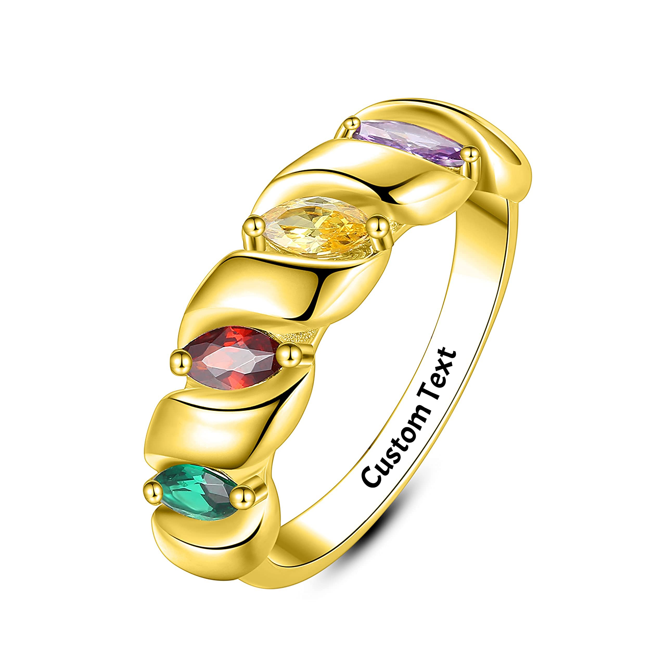 Custom Personalized Sterling Silver Mother's Day Ring for Women - Birthstone Family Jewelry Gift for Mom, Daughter, Grandma | Engraved Name, 4-Stone Design | Perfect for Anniversaries, Birthdays & Special Occasions