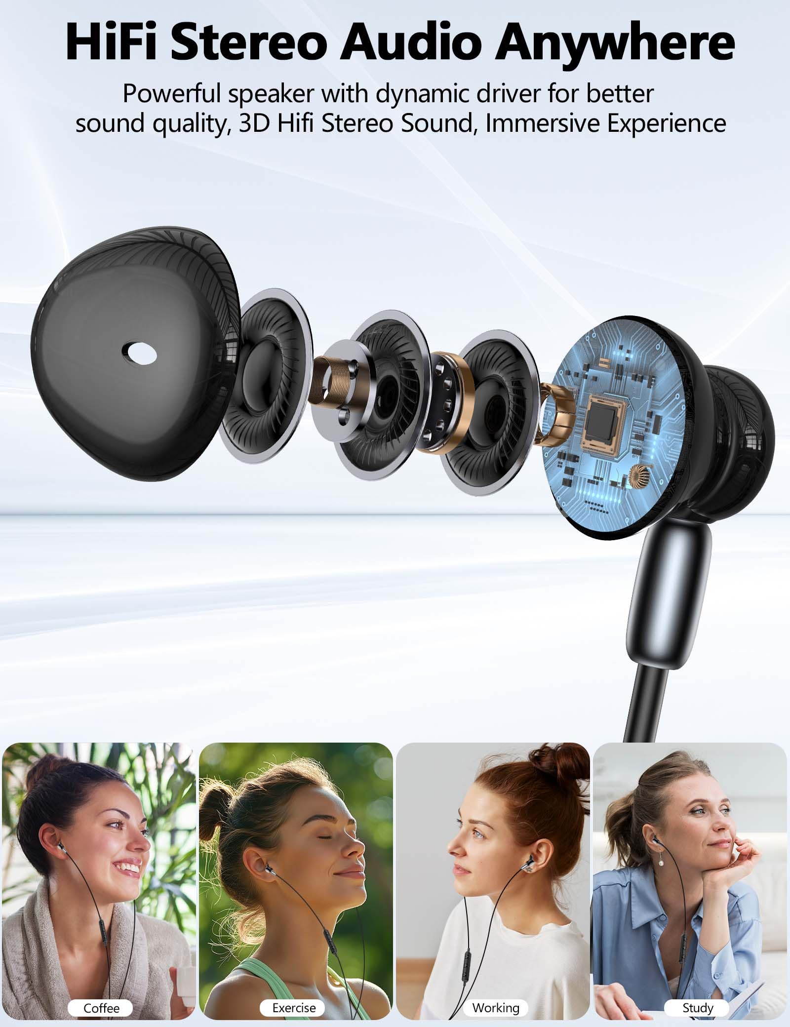 USB C Wired Earbuds with Microphone & Noise Cancellation - Compatible with iPhone 16/15, iPad, Samsung Galaxy S25/S24/S23, A53/A36/A56 Series, Google Pixel 9 & Android Laptops - Magnetic In-Ear Headphones for Work, Gaming & Travel