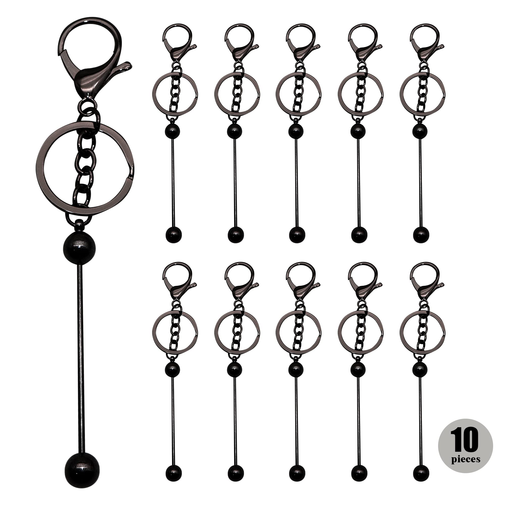 10 Pieces Beadable Keychain Bars - DIY Jewelry Making Supplies for Keychains, Pendants & Craft Projects (Black, 10pcs) - Perfect for Handmade Gifts, Party Favors & Personal Accessories