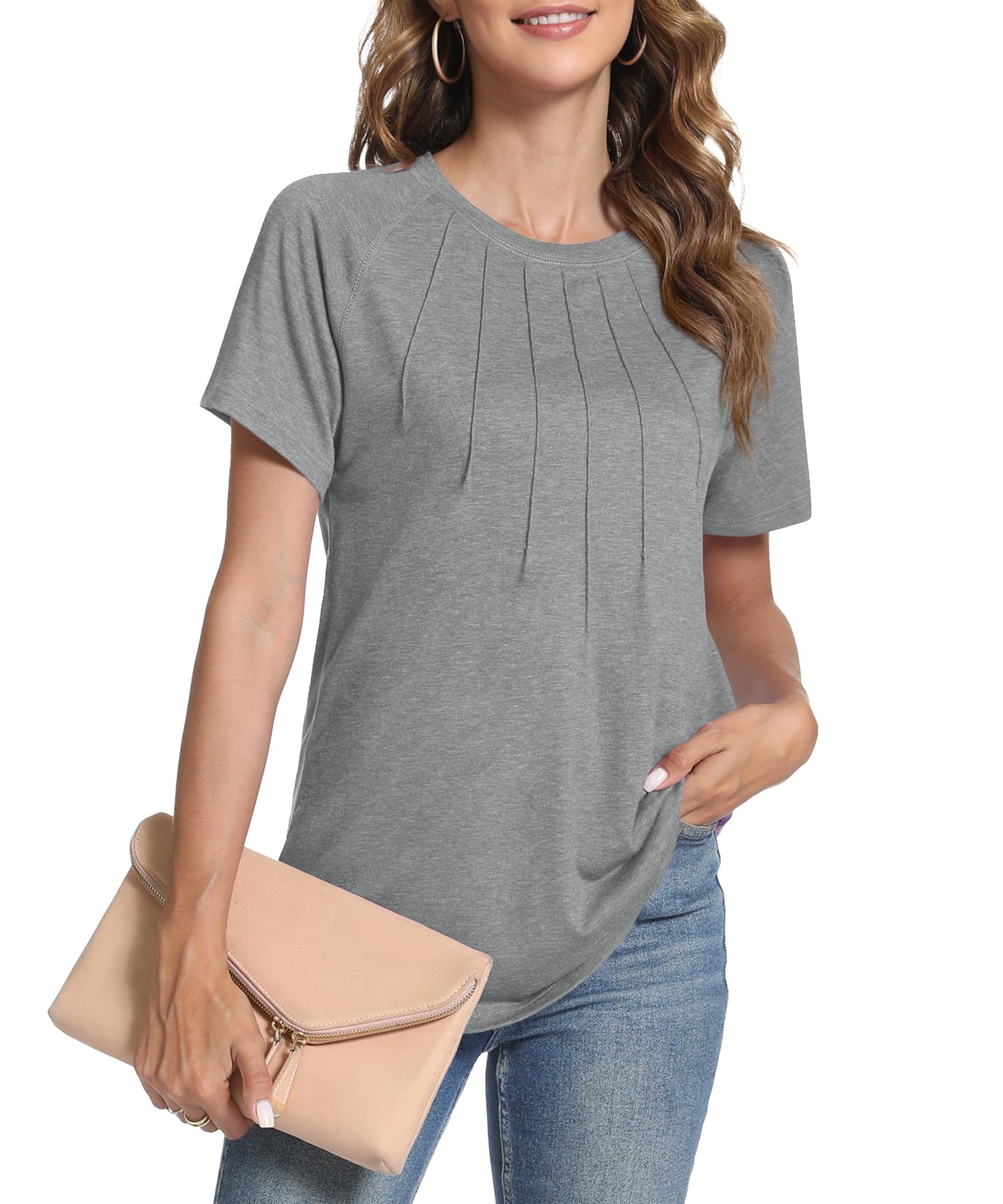 Women's Summer Tops - Casual Short Sleeve Blouses with Trendy Pleated Design, Elegant Tunic Shirts for Office, Date Night & Vacation Outfits