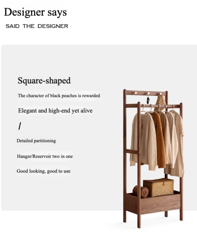 Premium Black Walnut & Oak Solid Wood Floor-to-Ceiling Clothes Storage Rack - Heavy-Duty Garment Organizer for Bedroom, Closet, or Entryway