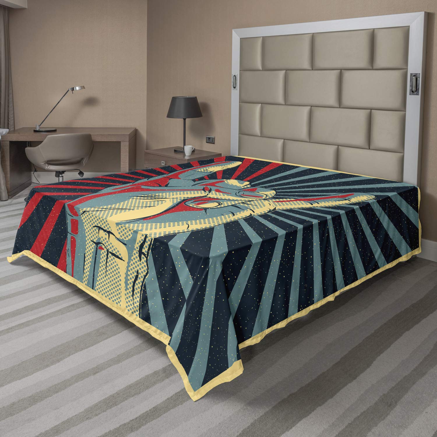 Ambesonne Music Queen Flat Sheet - Heavy Rocker Sign, Soft & Comfortable for Parties & Bedroom Decor