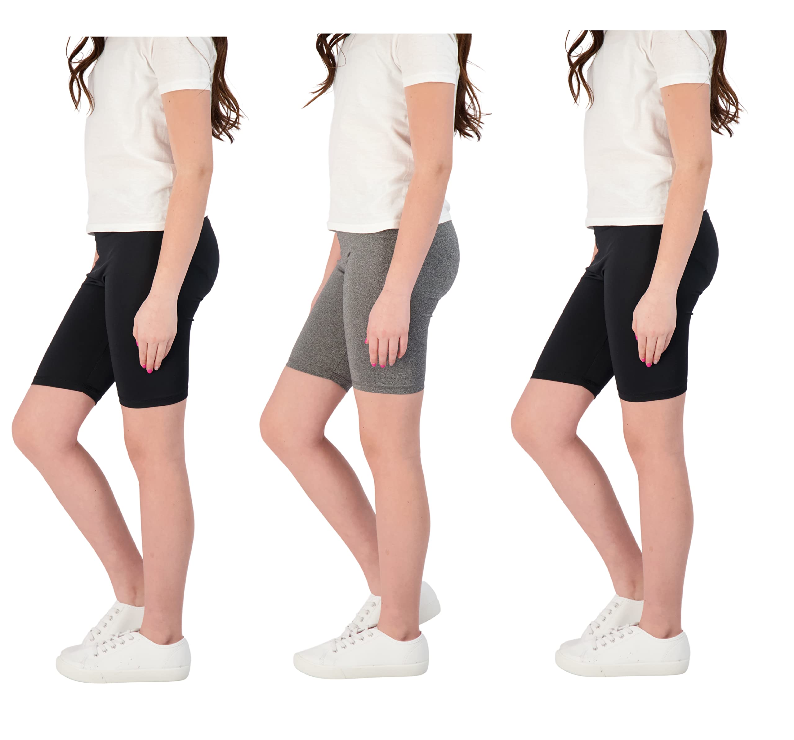 Hind 3-Pack Girls Athletic Shorts - Breathable Bike Shorts for Workout, Running, Yoga & Sports - Comfortable Activewear for Teen Girls - Perfect for Gym, School PE & Casual Wear