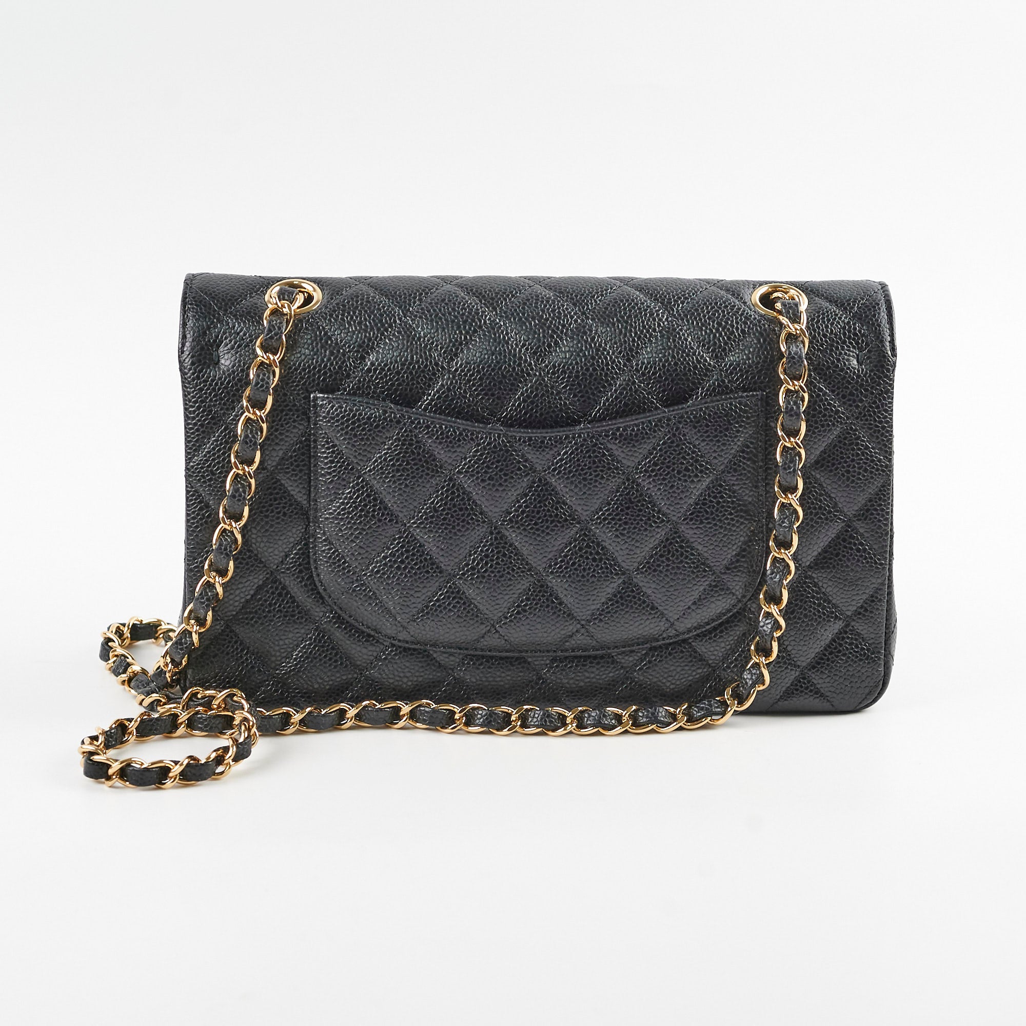 Chanel Medium/Large Double Classic Flap Bag in Black Caviar Leather - 31 Series | Luxury Handbag for Women, Perfect for Work, Evening Events & Everyday Use