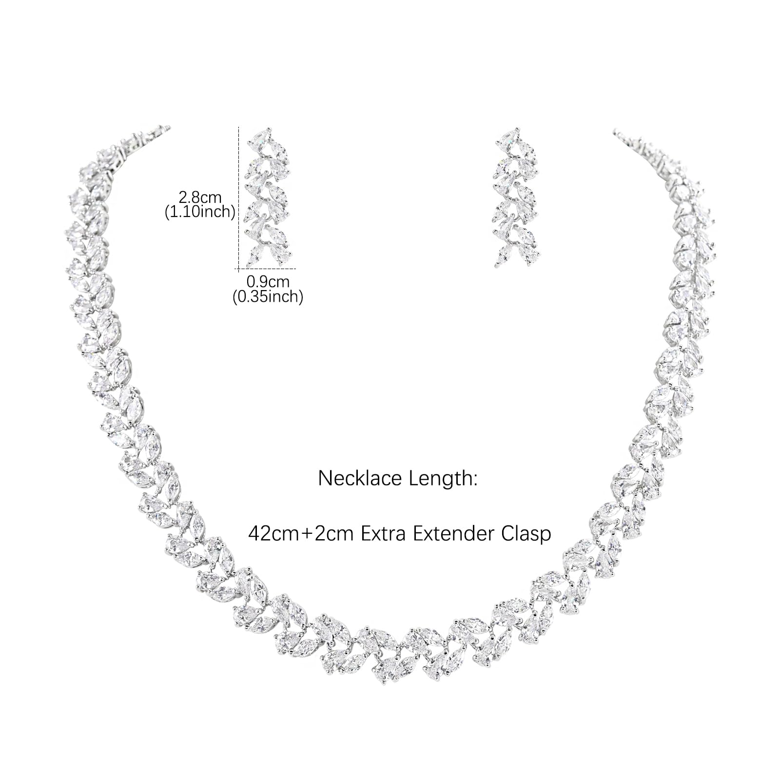 Elegant Silver Wedding Jewelry Set for Brides & Bridesmaids - Necklace & Earrings Set in White Gold - Perfect for Weddings, Proms & Formal Events