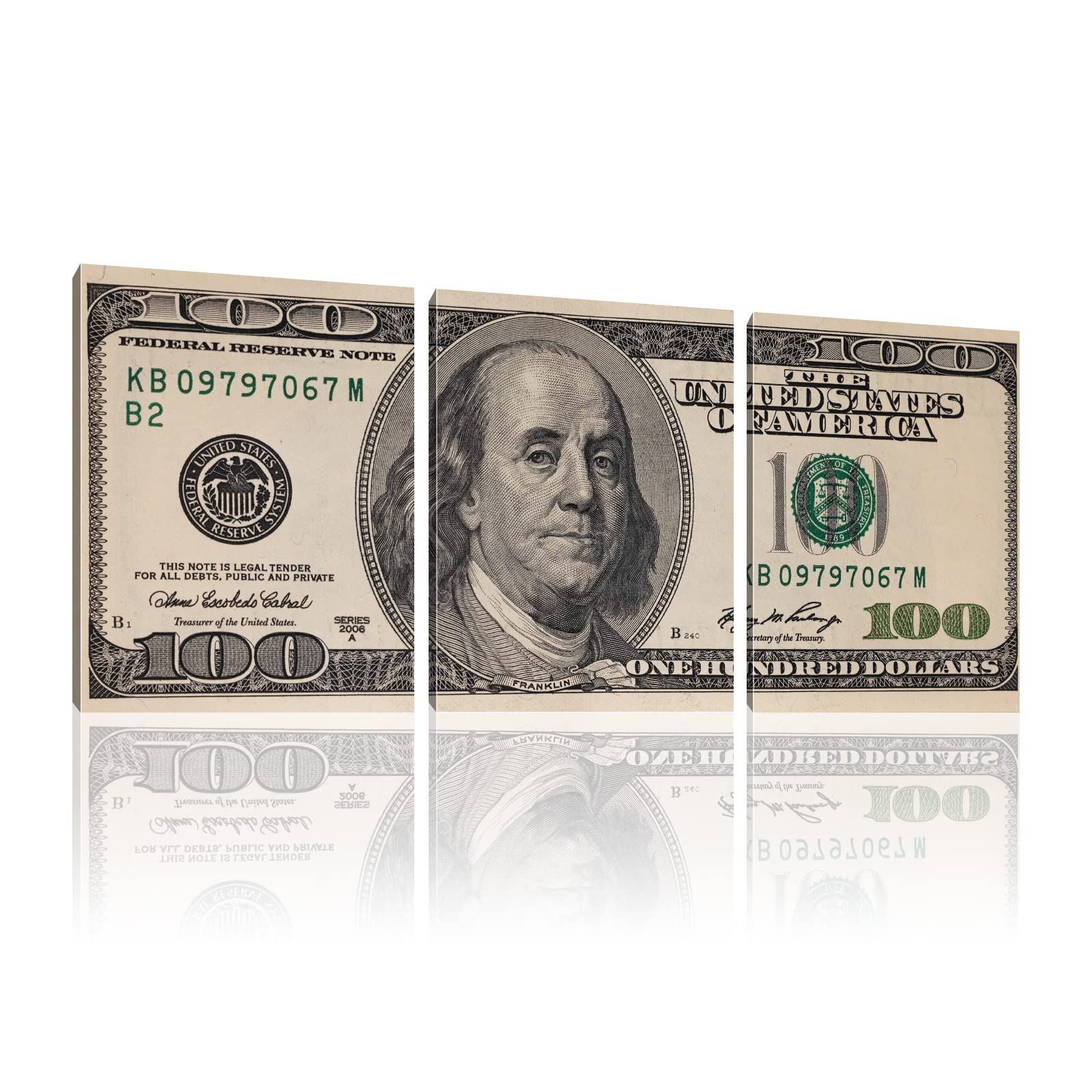 3-Panel Dollar Bill Canvas Wall Art - Framed Ready to Hang 12x16 Inch Money Collection Print for Home & Office Decor | Perfect for Living Room, Bedroom or Man Cave Wall Decor
