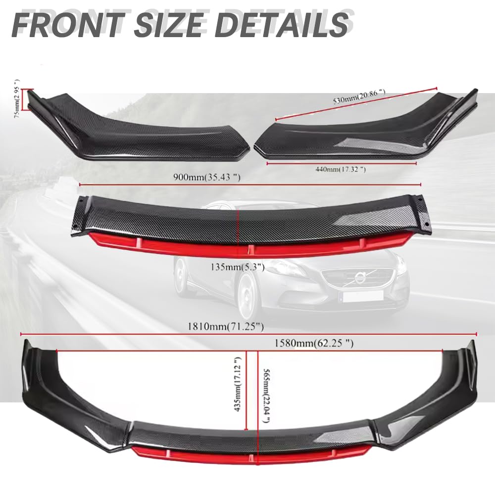 4Pcs Universal Front Bumper Lip Body Kit - ABS Glossy Black Front Lip Spoiler & Diffuser for Most Cars & Trucks - Enhance Style & Aerodynamics for Street Racing & Car Shows