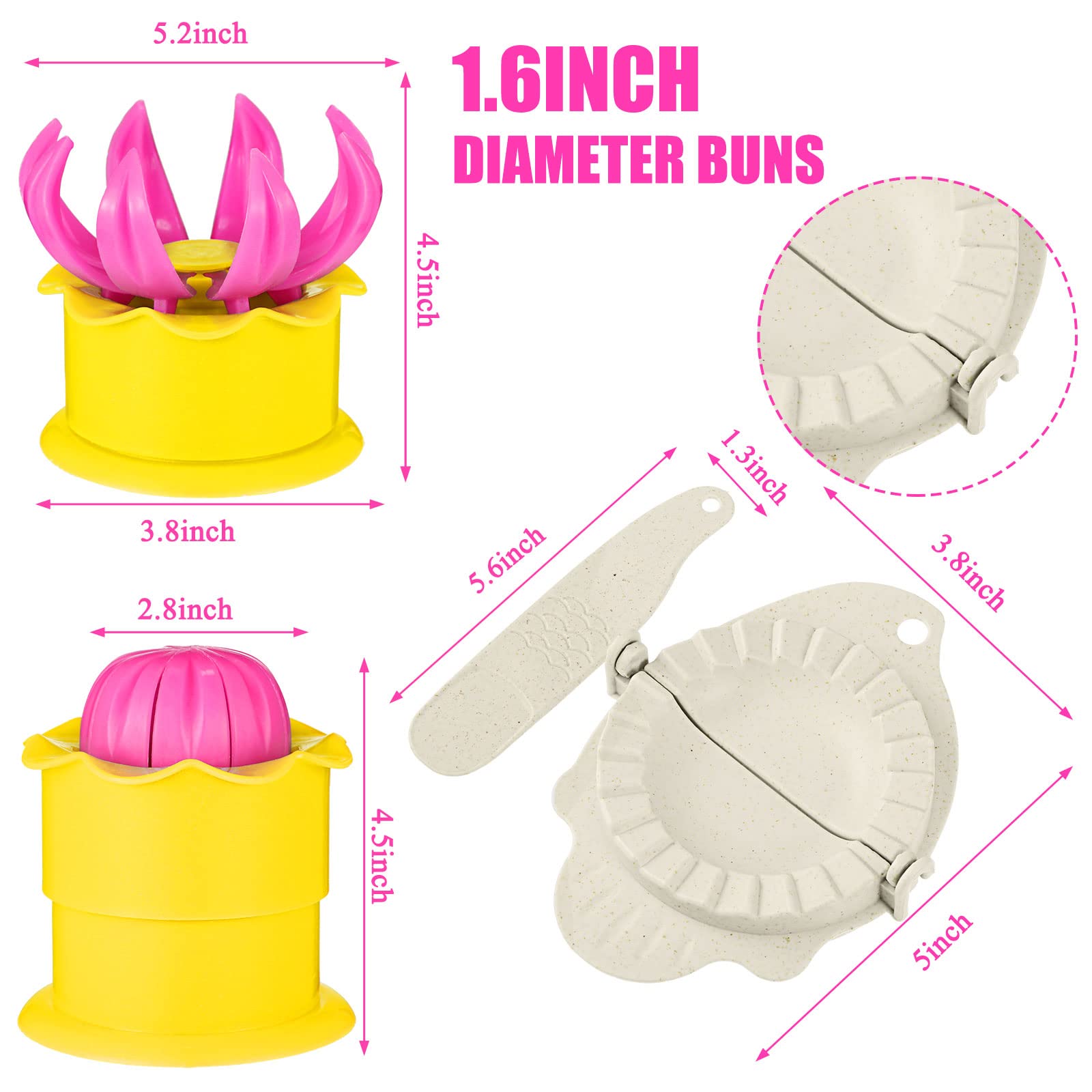 5-Piece Bun and Dumpling Maker Kit with Steam Mold & Filling Spoon - Cooking Tools for Kids to Learn Making Delicious Buns (Yellow, Pink, Beige) - Perfect for Family Cooking Activities and Asian Cuisine DIY
