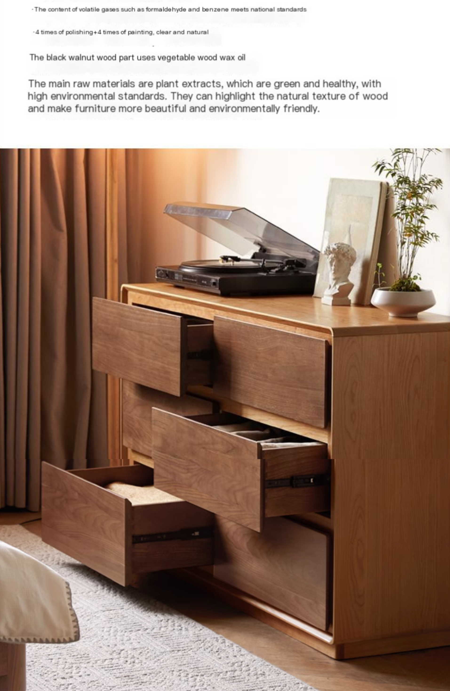 Premium Black Walnut & Cherry Solid Wood Modern Dresser Drawer Cabinet - Stylish Bedroom Storage for Clothes, Linens & Accessories
