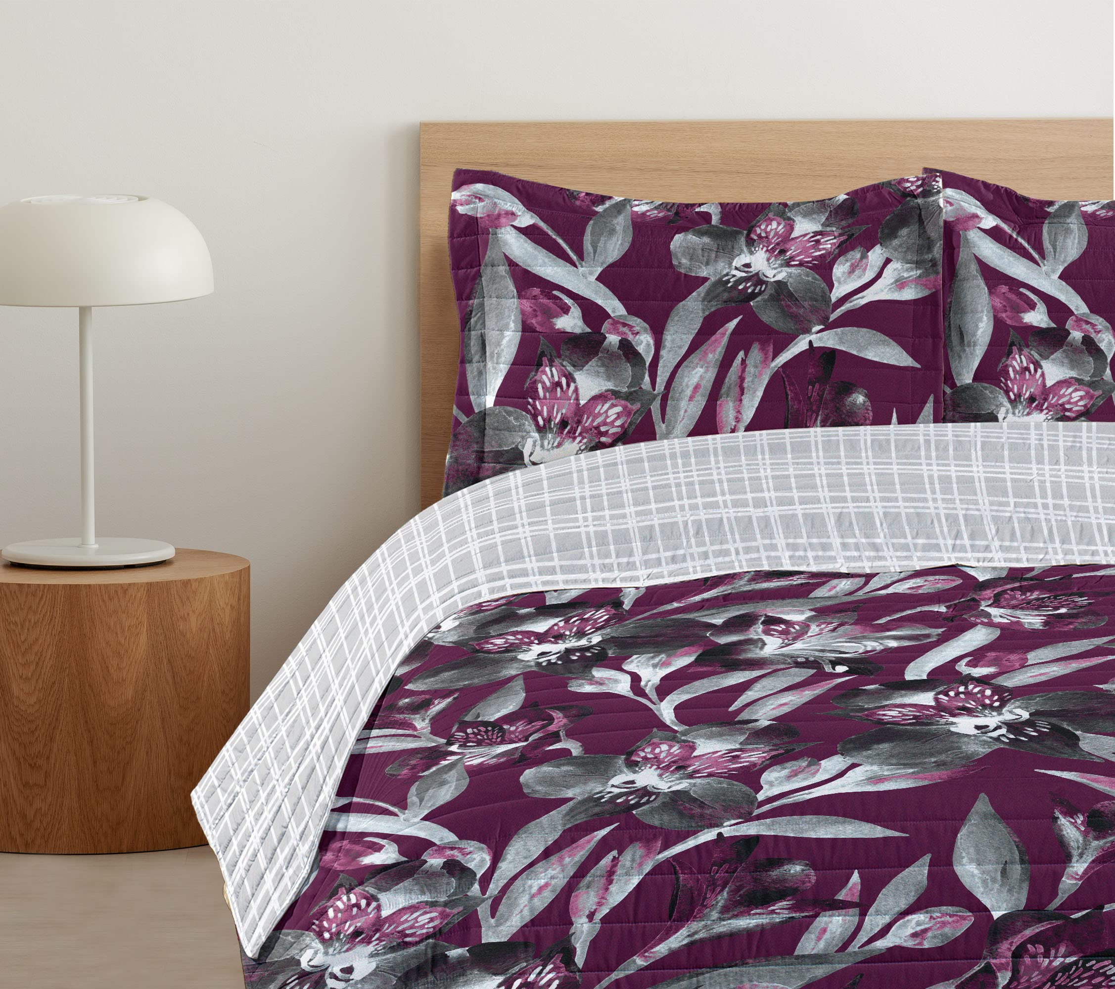 Ambesonne Exotic Reversible King Size Bedspread Set - Tropical Jungle Butterfly Design with Plum Pearl Microfiber Pillow Shams & Comforter | Perfect for Spring Bedroom Decor, Guest Room Makeover, and Boho Chic Home Styling