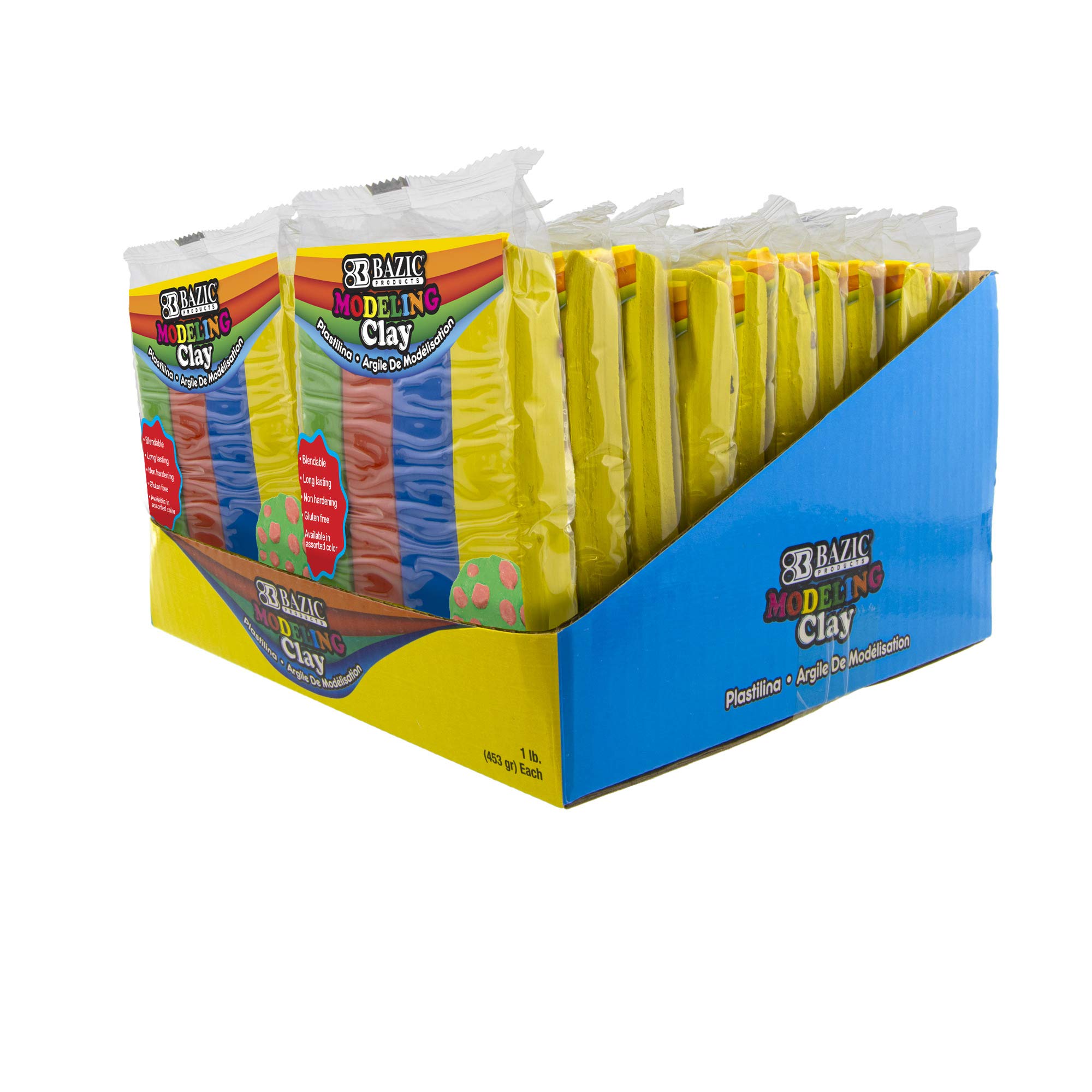 BAZIC 4 Primary Color 1 LB Modeling Clay - Non Toxic Light Dough Art Craft for Kids, Toddlers, Boys & Girls - Bulk 24-Pack for Classroom, School Projects & Creative Play - Perfect Gift for Young Artists & DIY Crafting