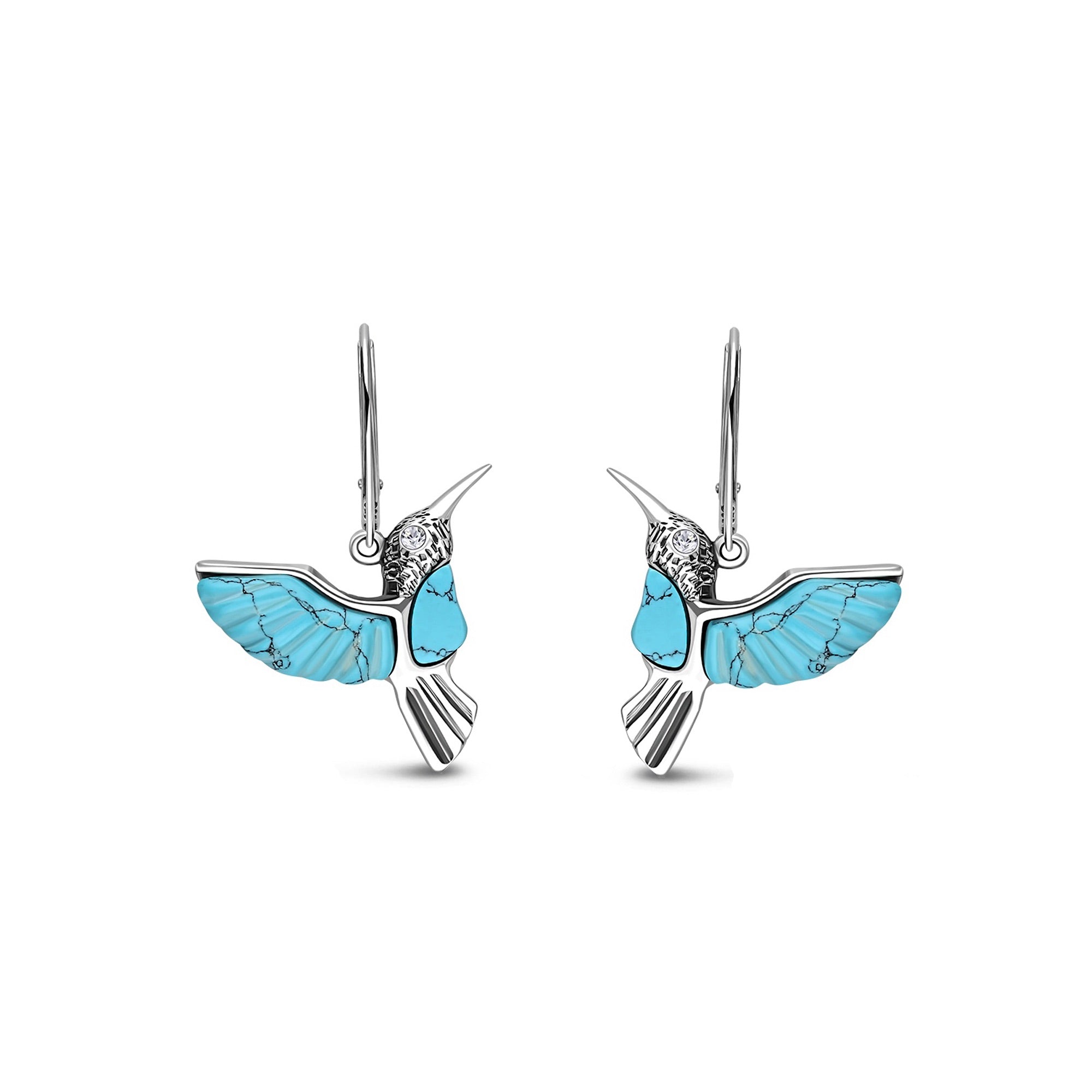 Sterling Silver Turquoise Hummingbird Drop Earrings for Women - Handmade Dangle Jewelry - Perfect for Weddings, Parties & Special Occasions