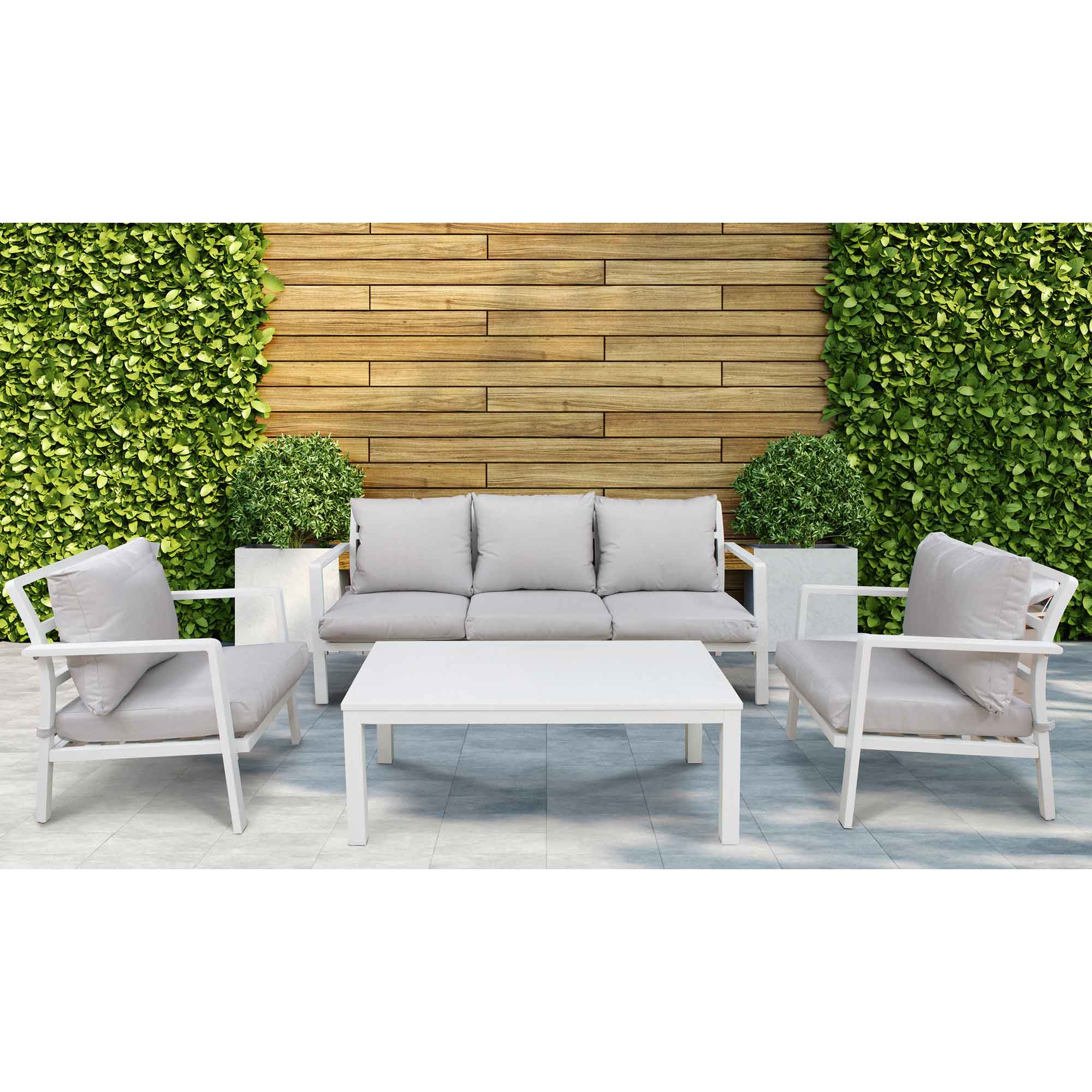 Kyoto 4-Piece Aluminum Outdoor Patio Furniture Set with Coffee Table - Weather-Resistant White Sofa for Garden, Poolside & Backyard Relaxation